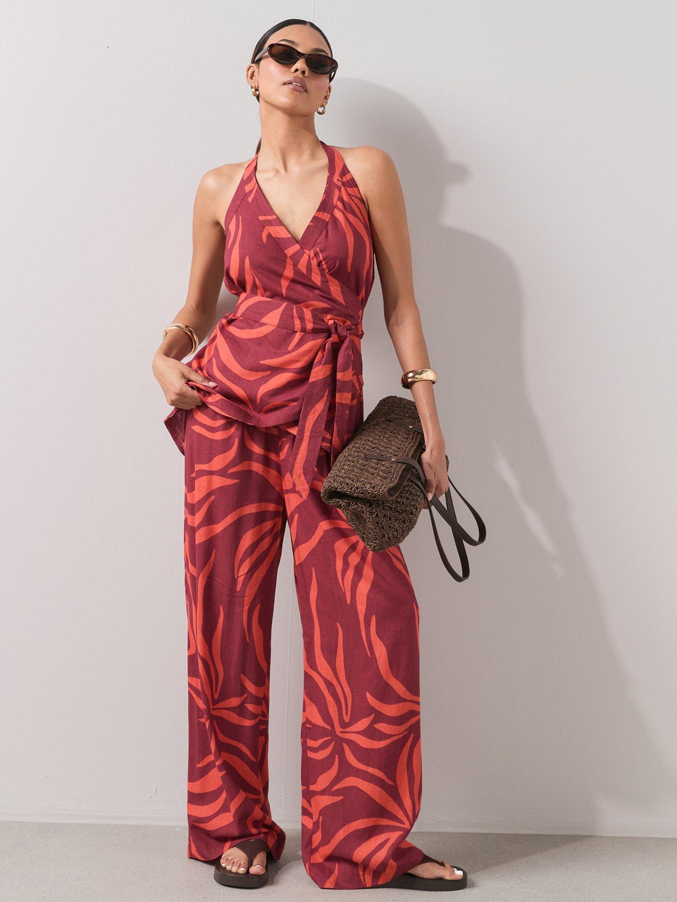 Image 1 of 7 of The Very Collection Zebra Trousers Beach Co Ord - Red