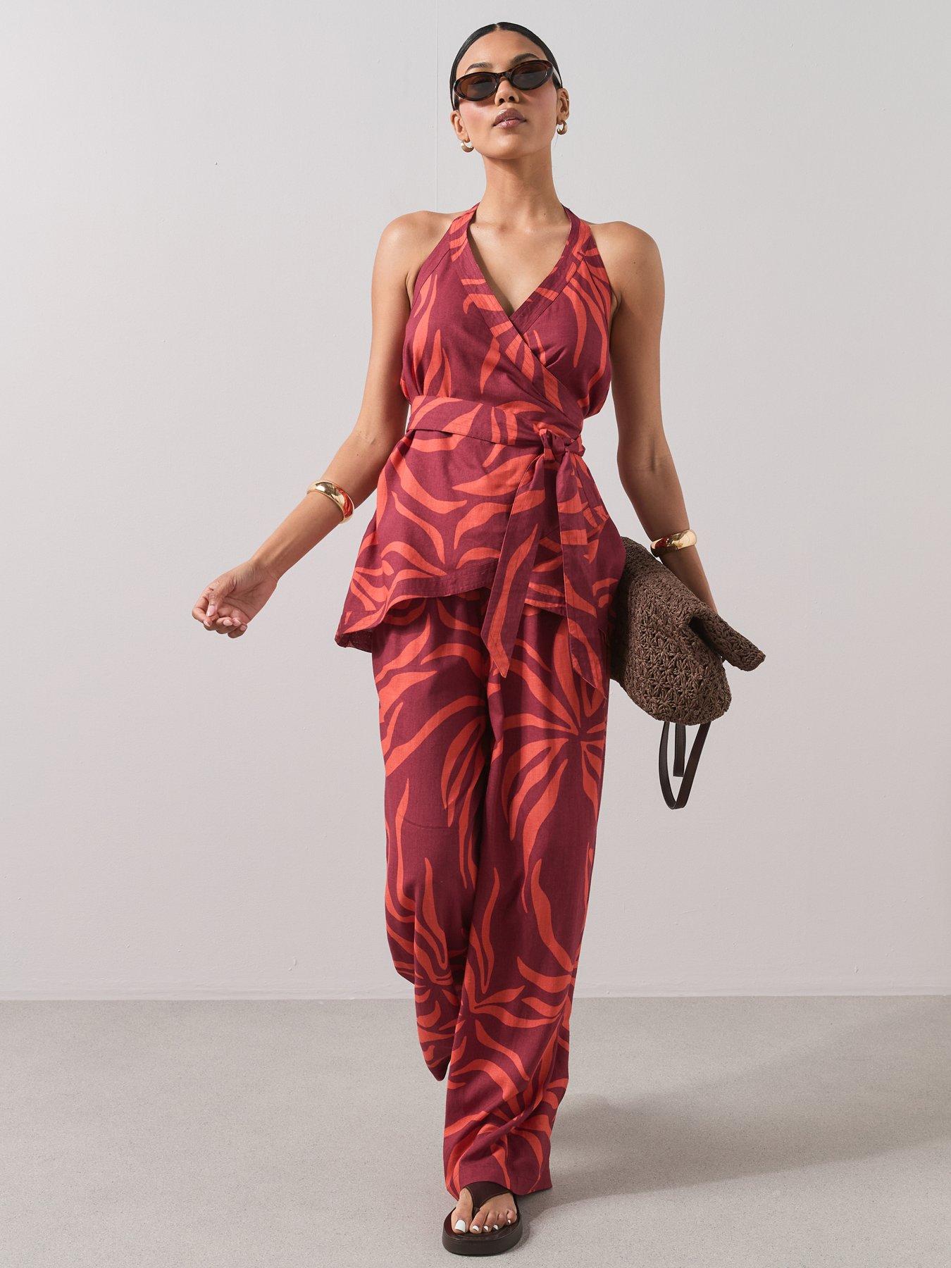 Image 3 of 7 of The Very Collection Zebra Trousers Beach Co Ord - Red