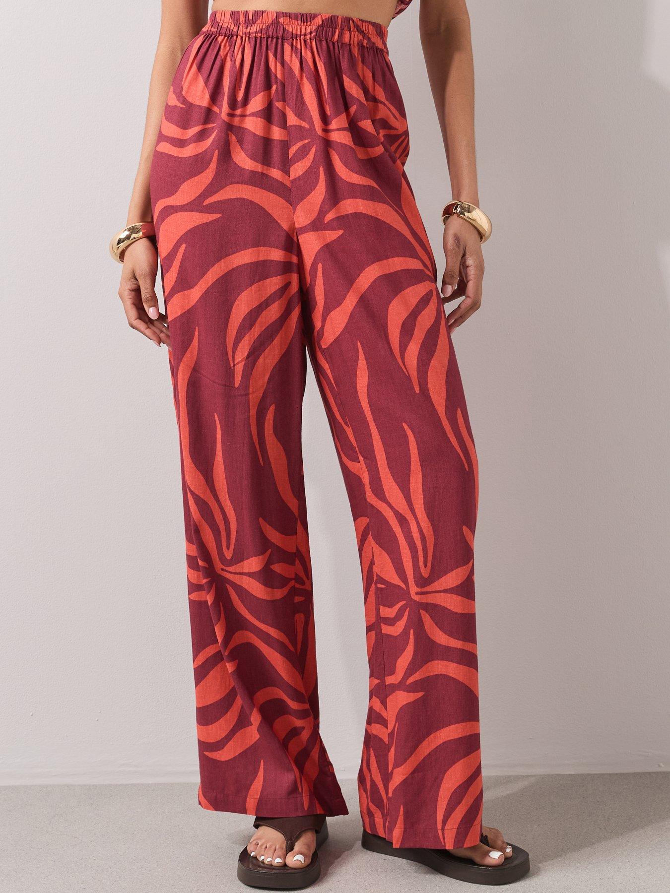 Image 4 of 7 of The Very Collection Zebra Trousers Beach Co Ord - Red