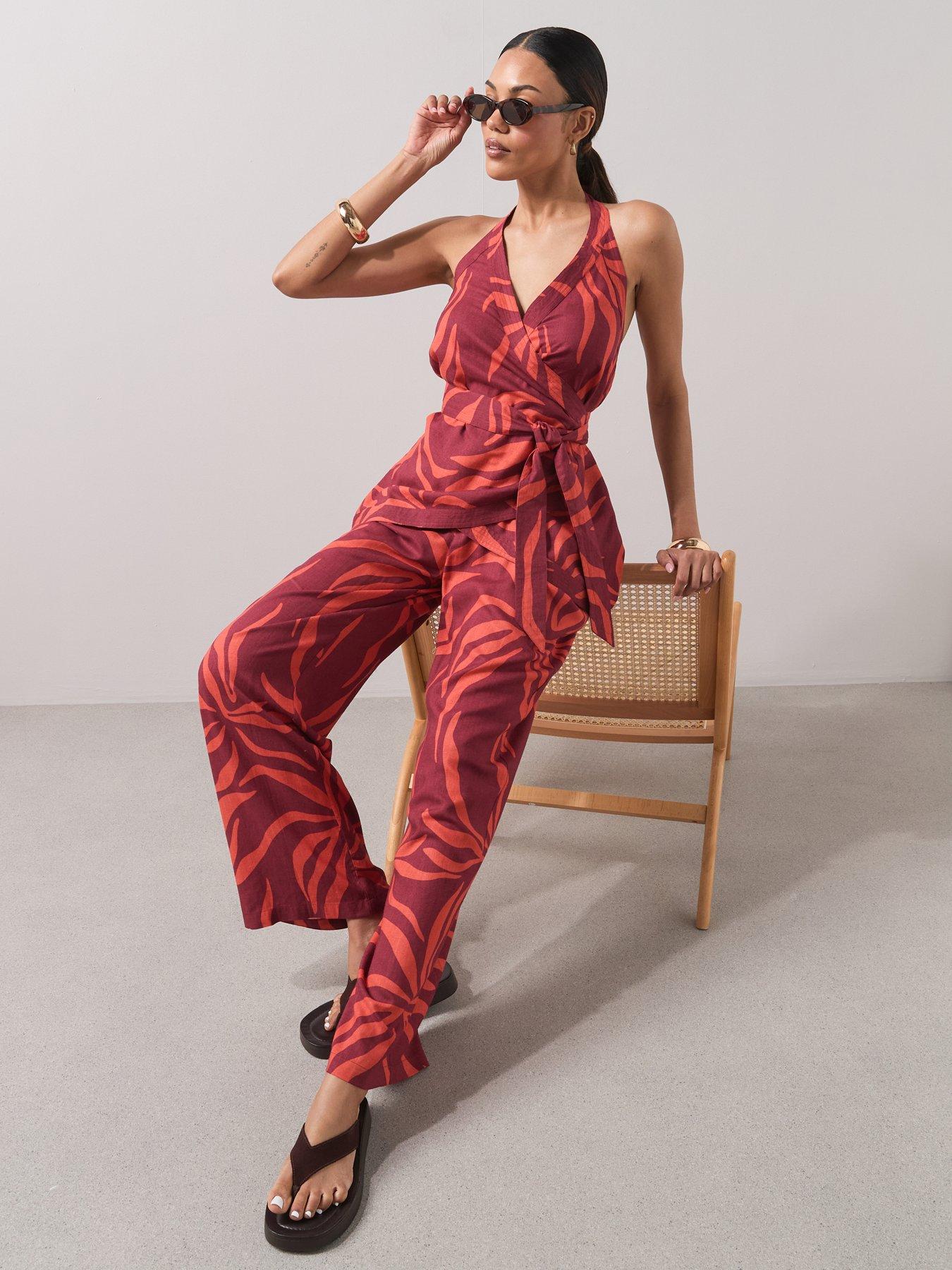 Image 6 of 7 of The Very Collection Zebra Trousers Beach Co Ord - Red