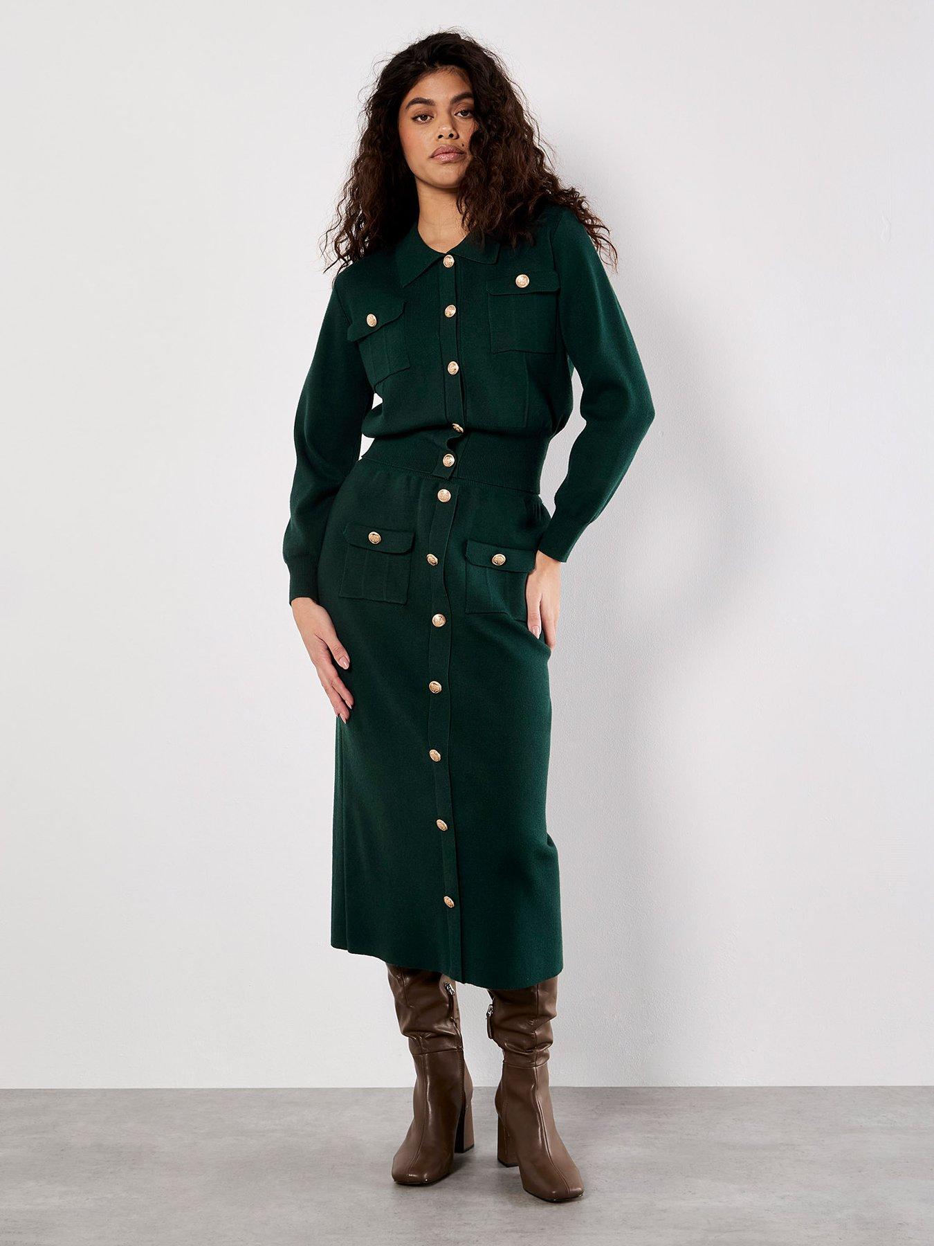 Image 3 of 5 of Apricot Apricot Gold Button Through Knit Midi Skirt