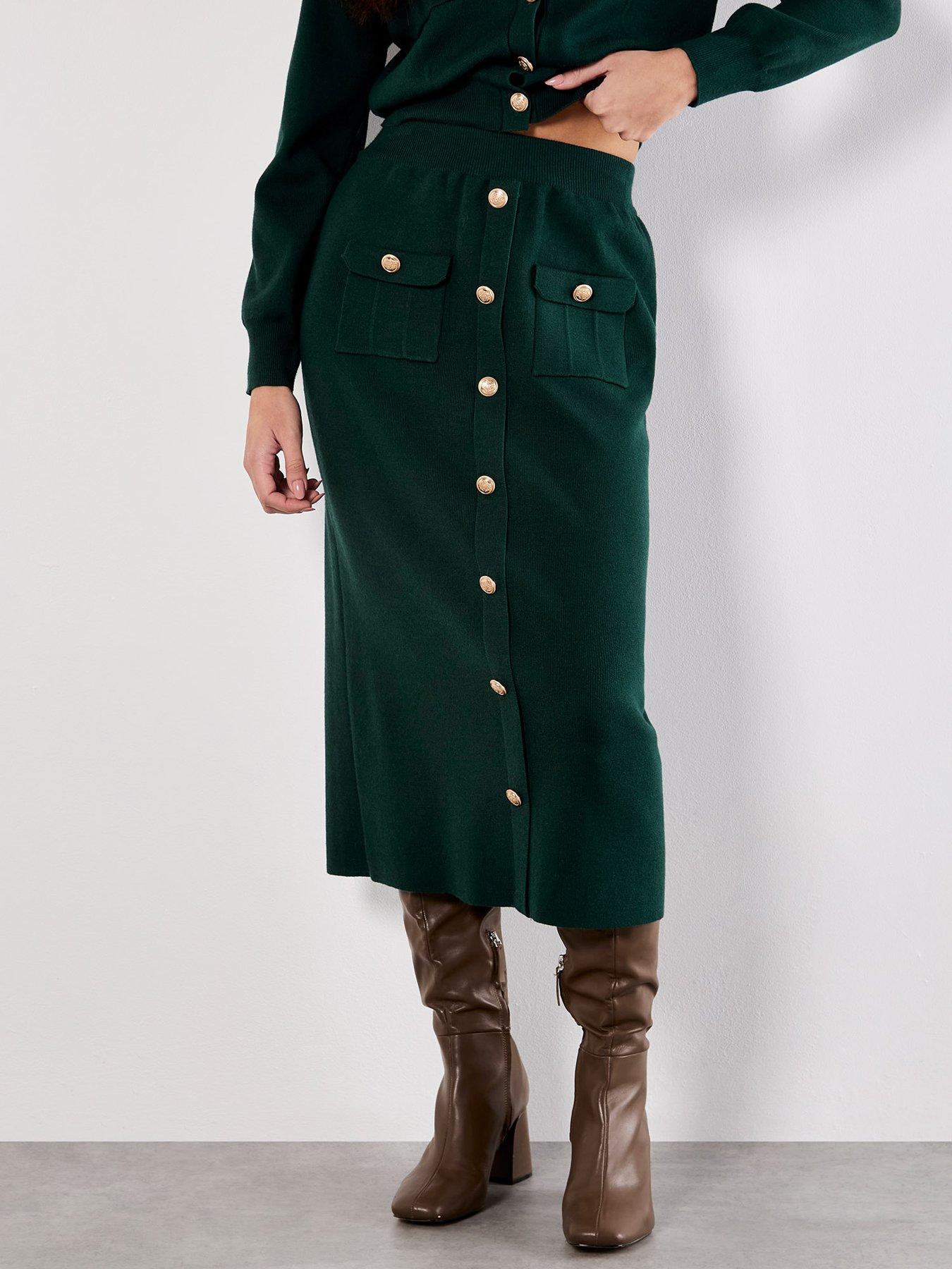 Image 4 of 5 of Apricot Apricot Gold Button Through Knit Midi Skirt