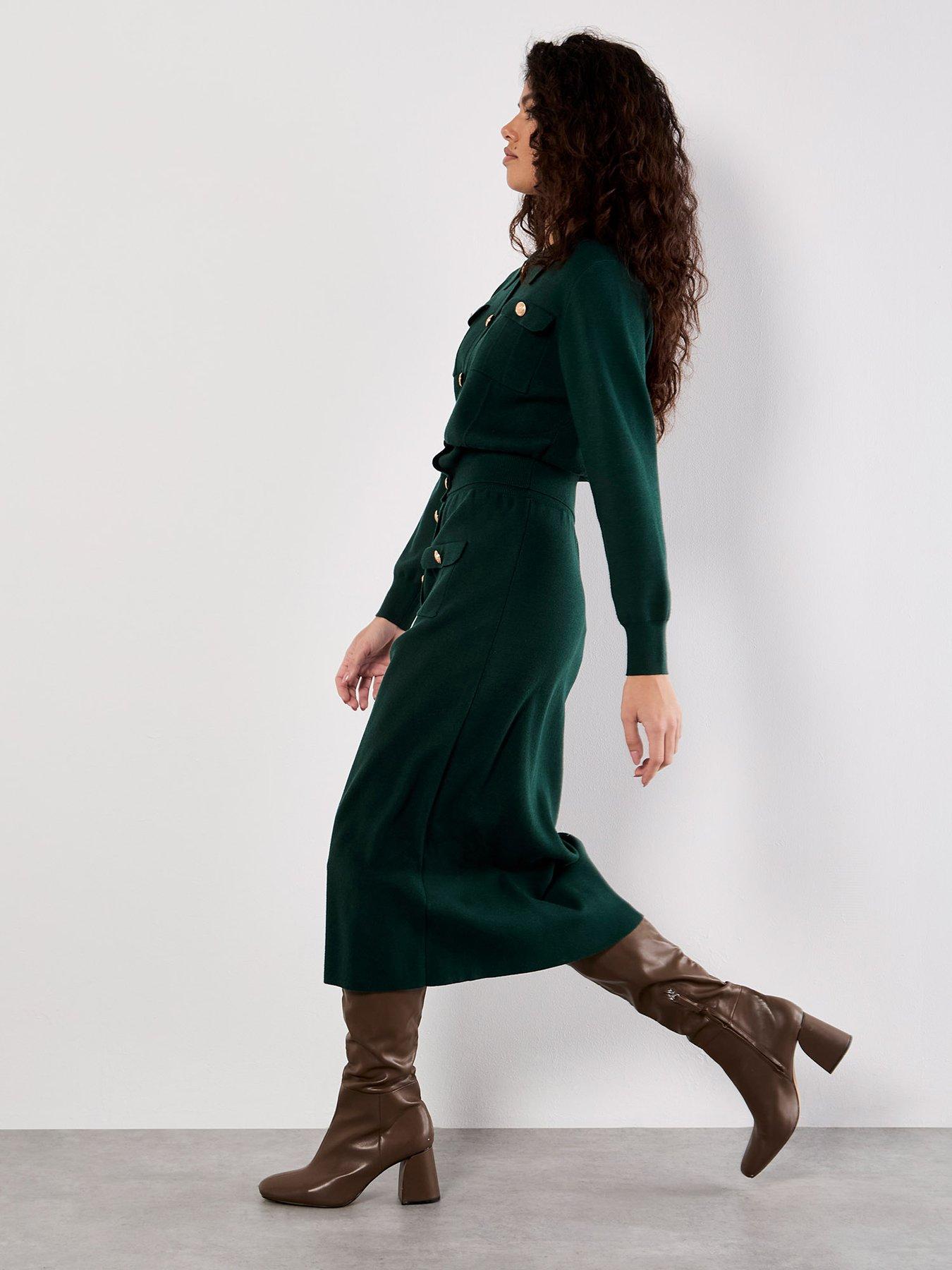 Image 5 of 5 of Apricot Apricot Gold Button Through Knit Midi Skirt