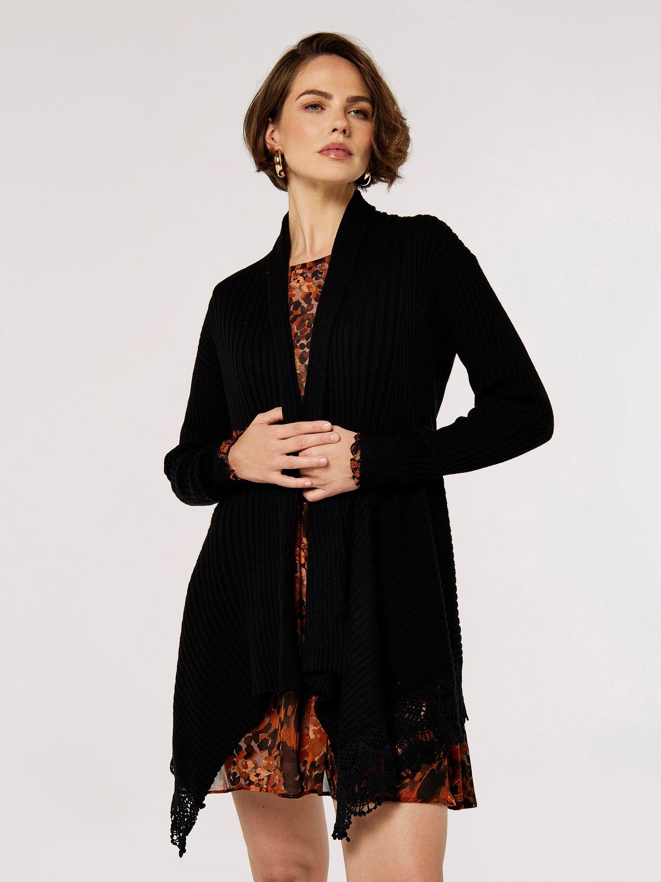 Apricot Apricot Ribbed Waterfall Crochet Edge Cardigan