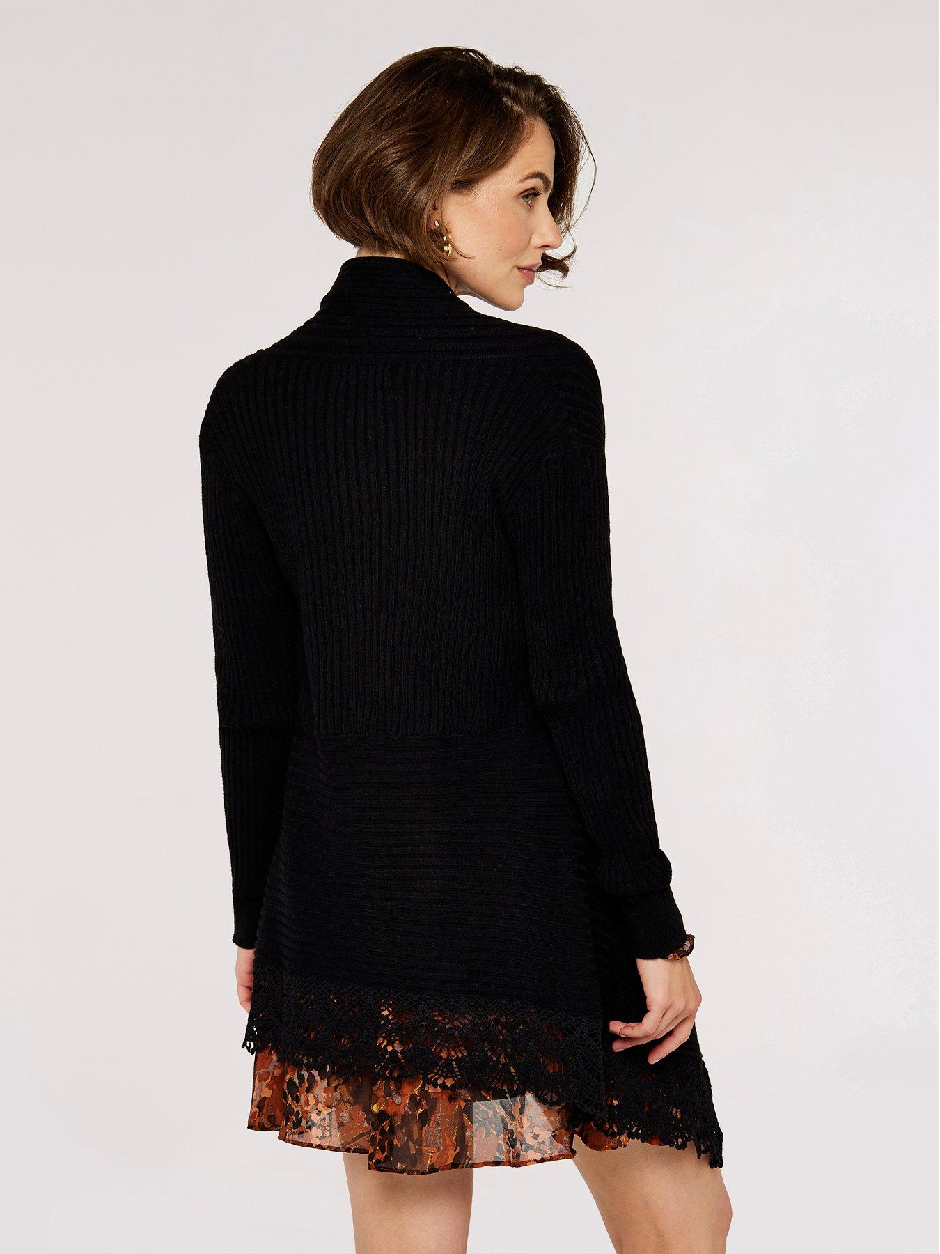 Image 2 of 4 of Apricot Apricot Ribbed Waterfall Crochet Edge Cardigan