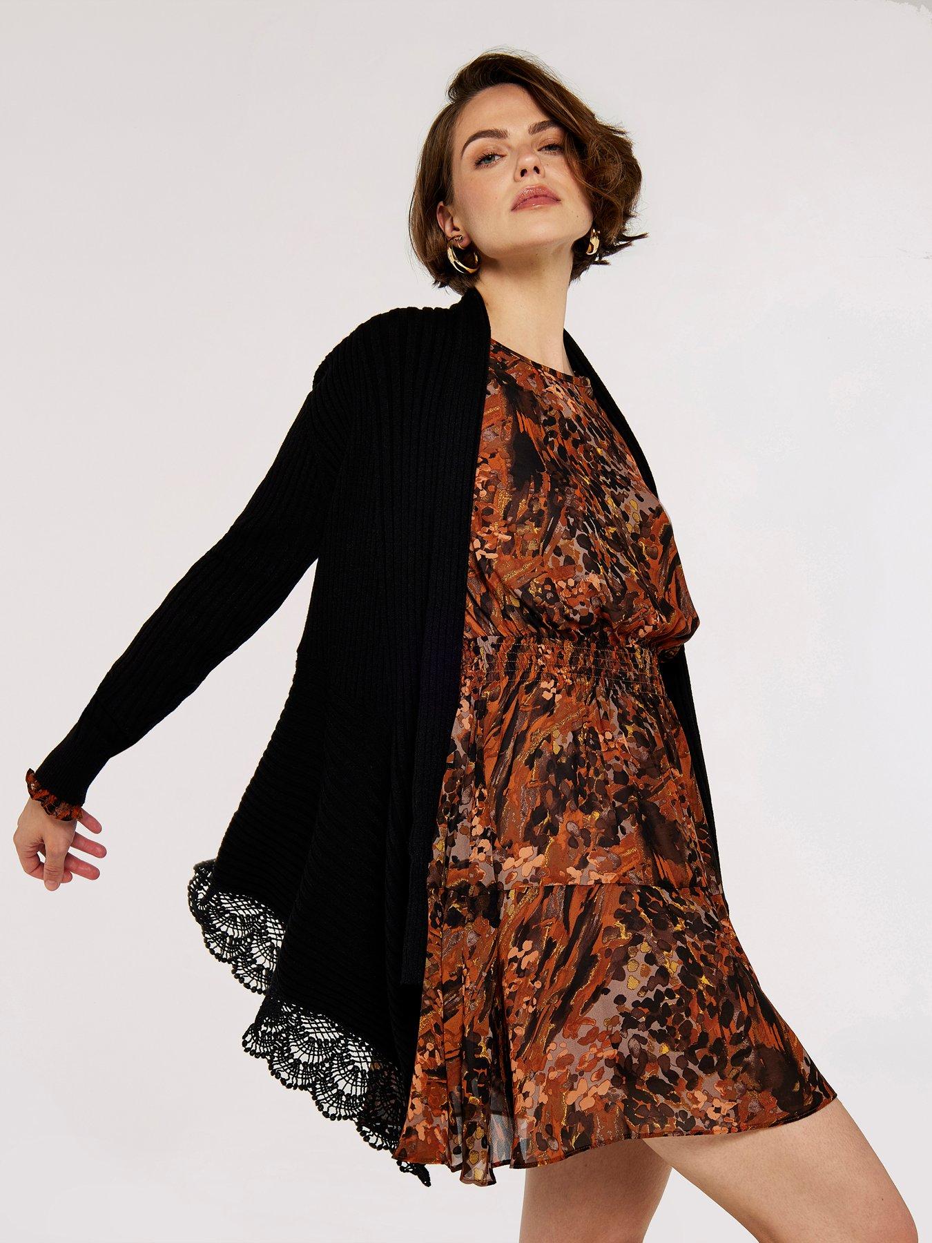Image 4 of 4 of Apricot Apricot Ribbed Waterfall Crochet Edge Cardigan