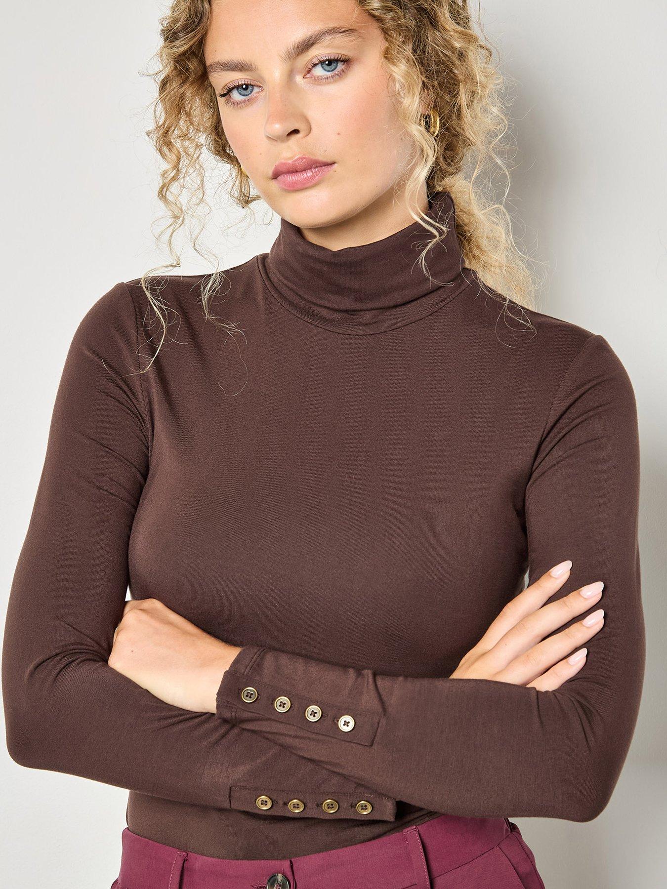 Apricot Apricot Turtle Neck Button Cuff Top