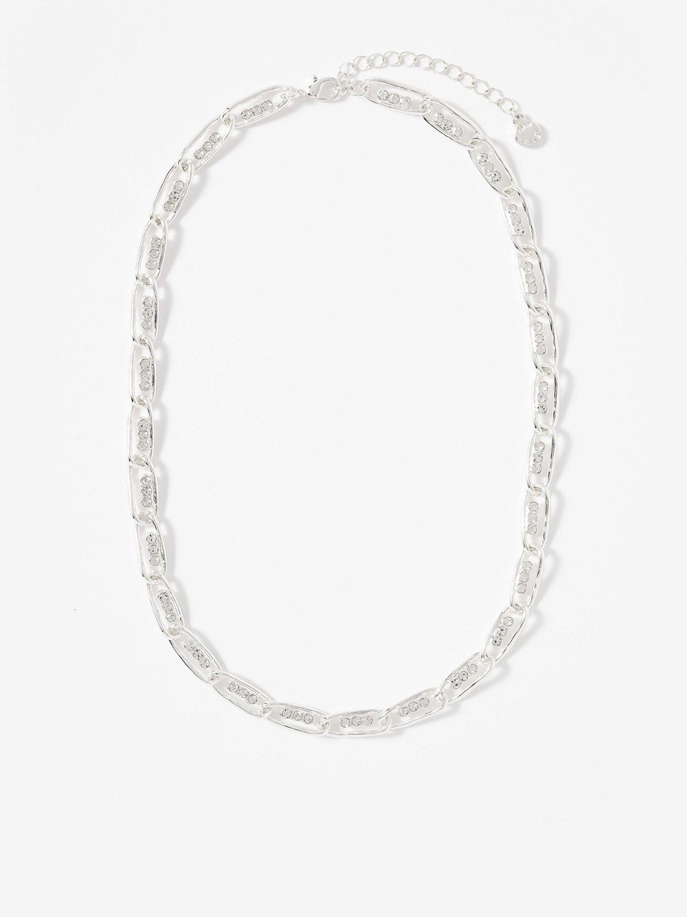 Mint Velvet Pave Necklace - Silver Tone