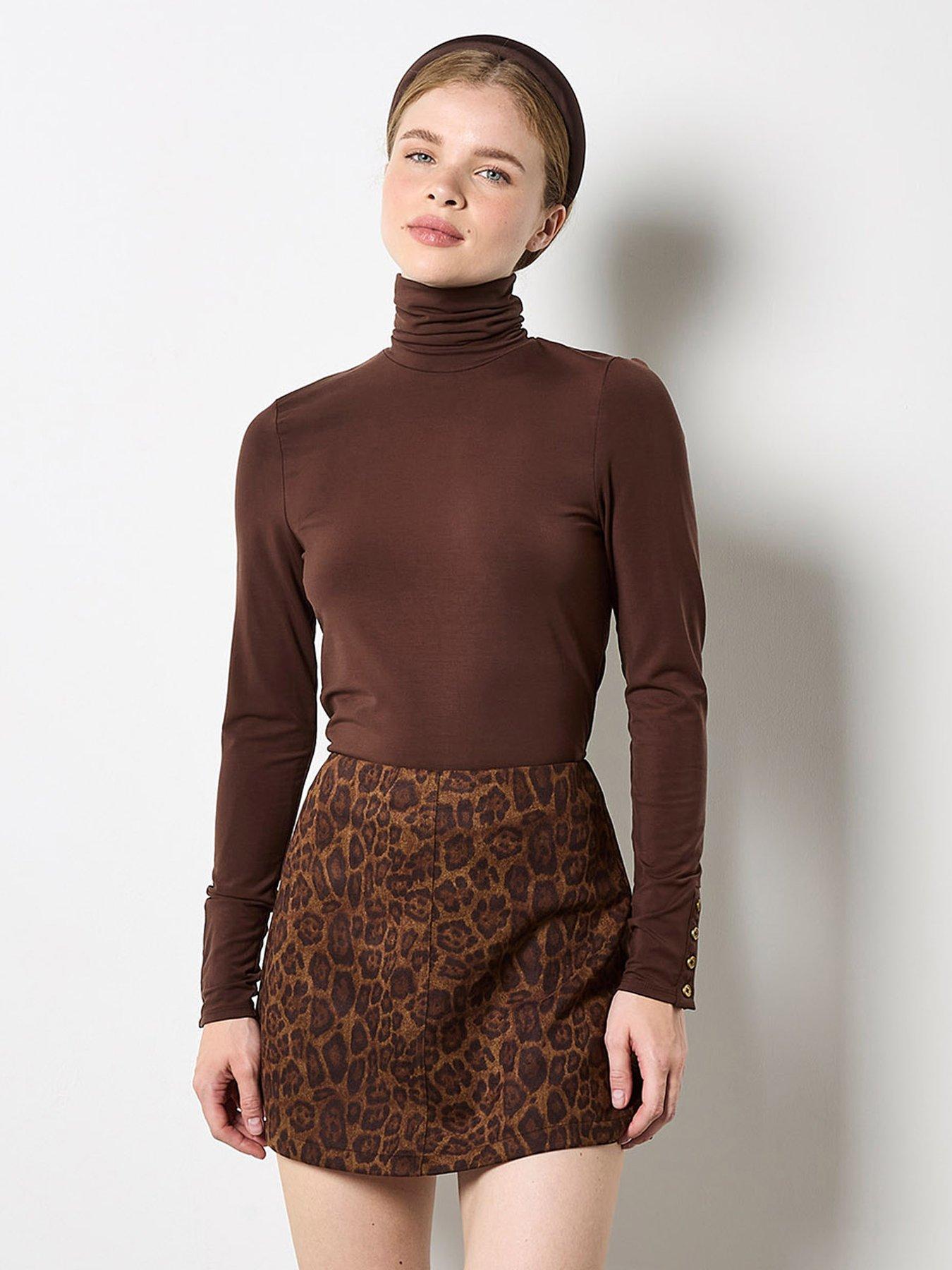 Image 3 of 4 of Apricot Apricot Leopard Suedette Mini Skirt