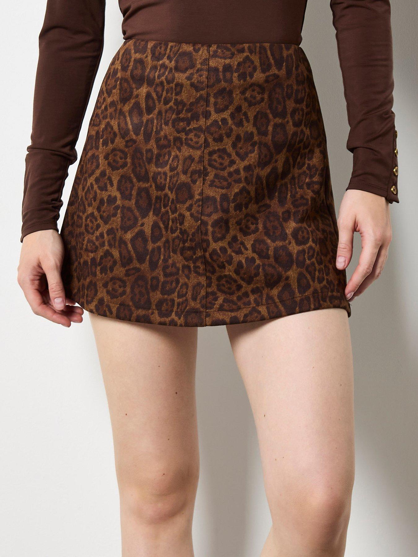 Image 4 of 4 of Apricot Apricot Leopard Suedette Mini Skirt