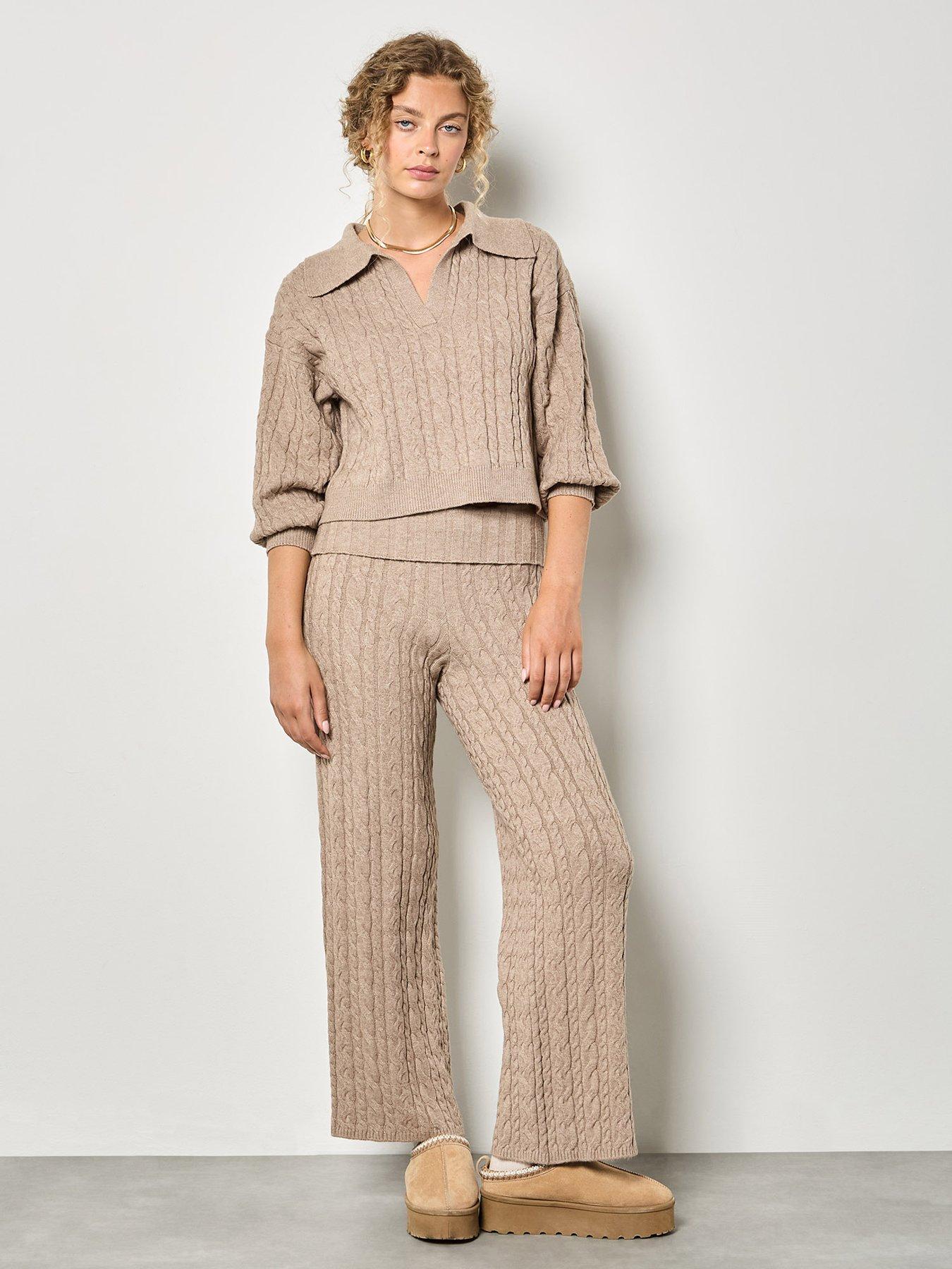 apricot-apricot-cable-fold-over-wide-leg-trouser