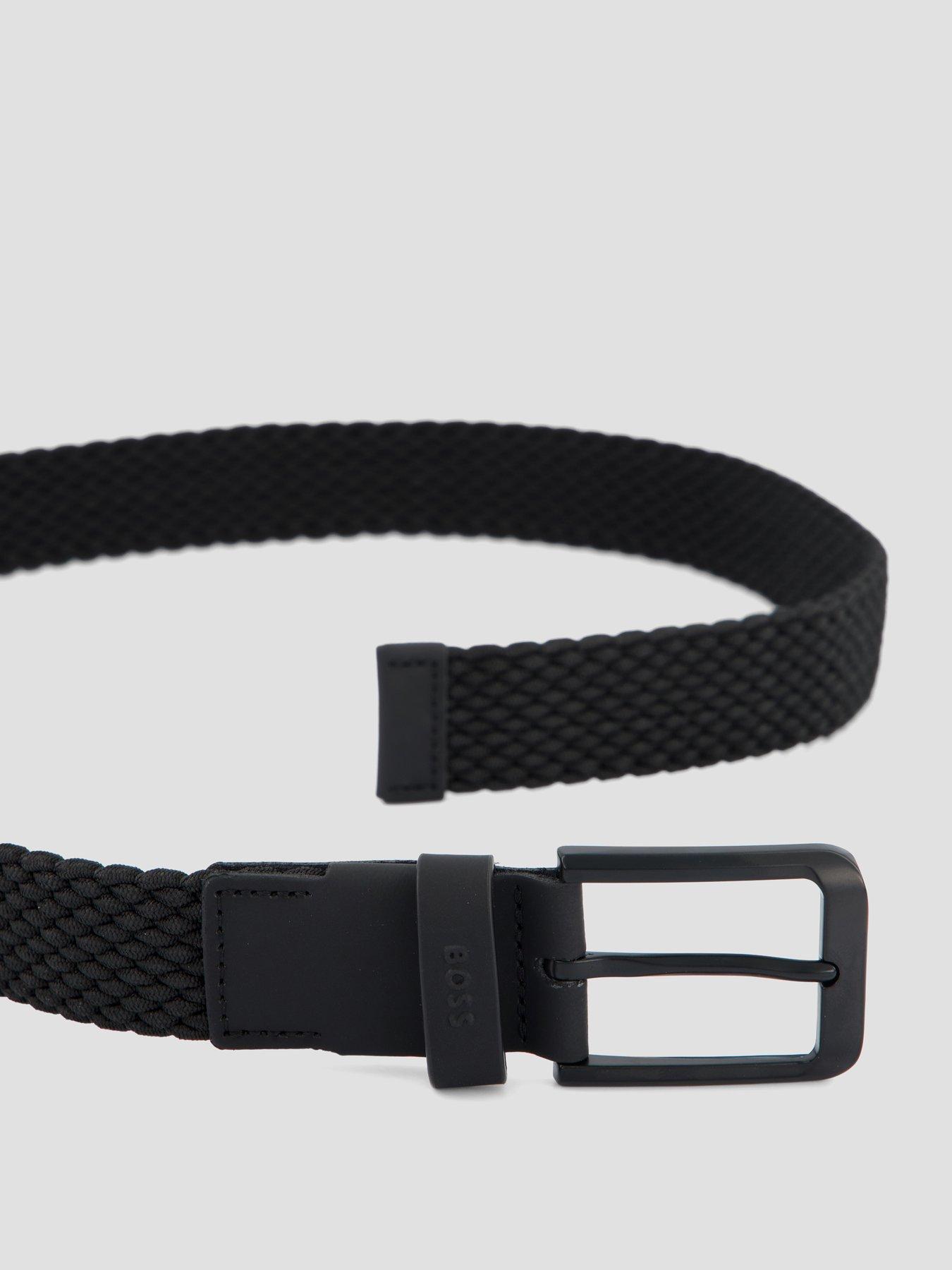 Image 3 of 4 of BOSS Woven Belt with Leather Trims and Logo Detail - Black