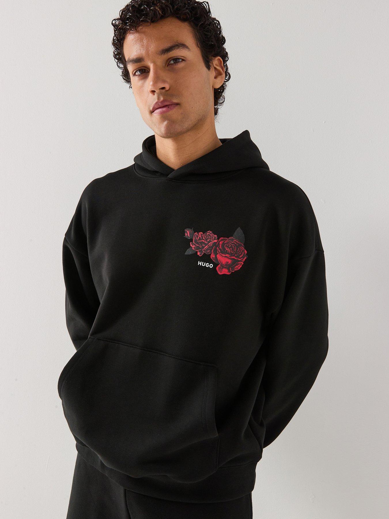HUGO Dagethood Oversize Fit Rose Logo Overhead Hoodie - Black