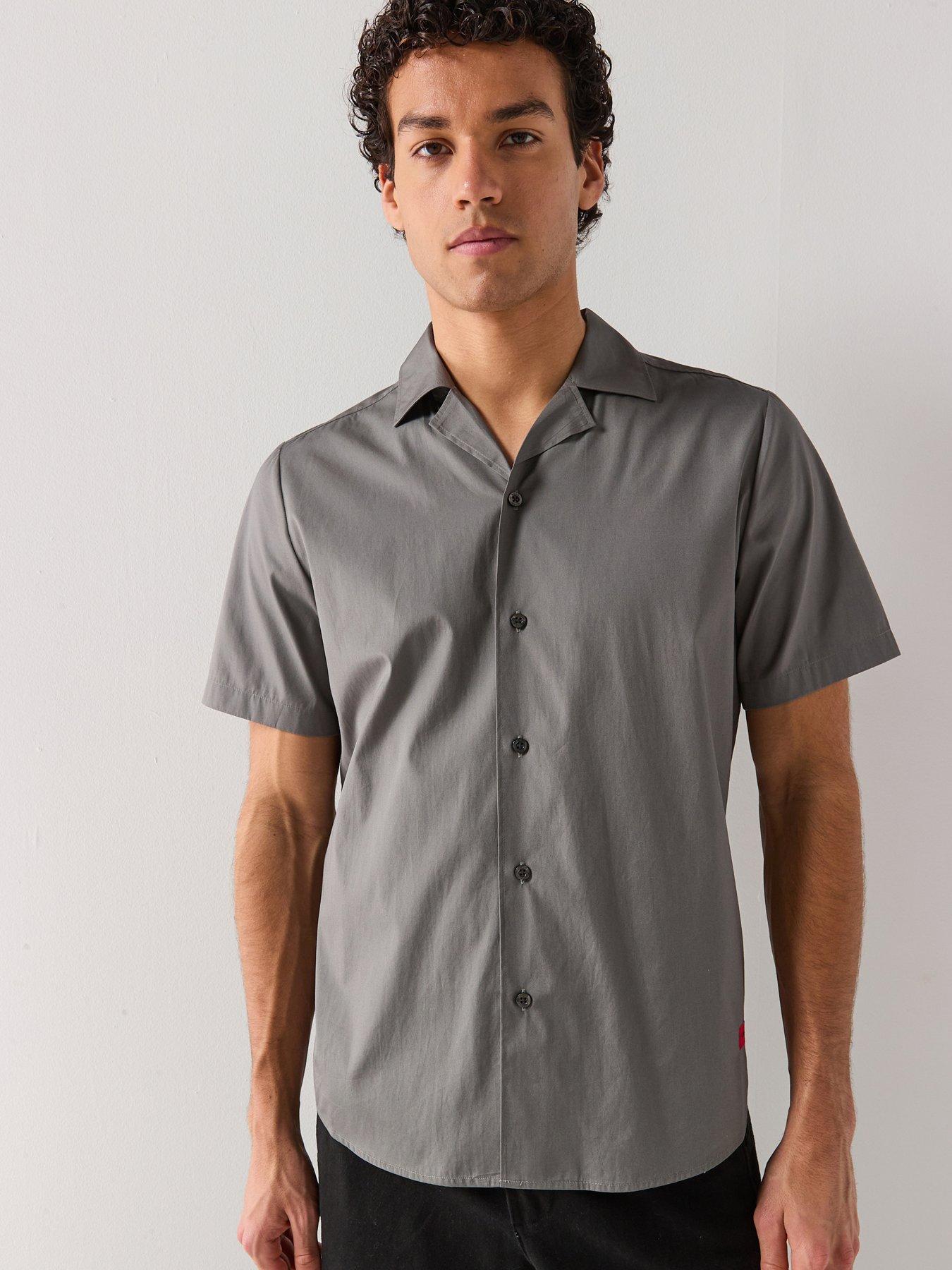 HUGO HUGO Ellino Relaxed Fit Rever Collar Short Sleeve Shirt - Dark Grey