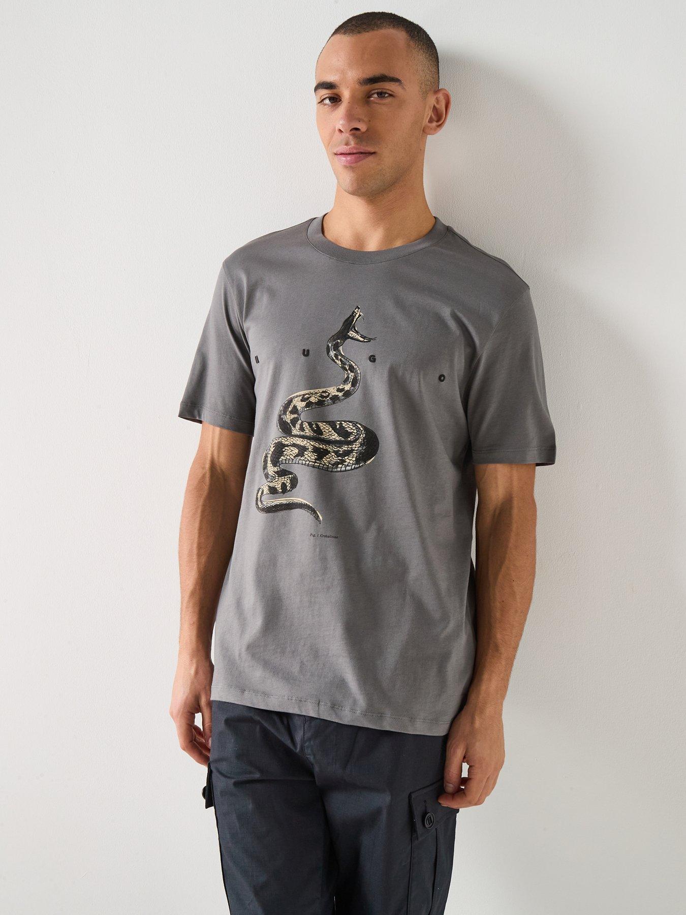 Image 1 of 5 of HUGO Discorb Snake Print T-Shirt - Dark Grey