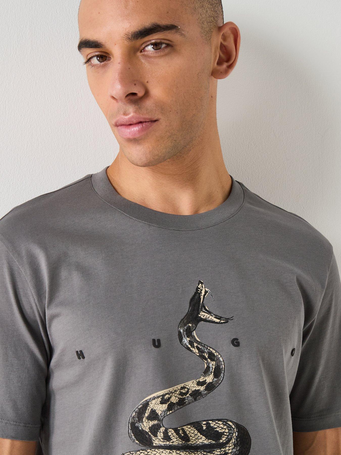 Image 4 of 5 of HUGO Discorb Snake Print T-Shirt - Dark Grey