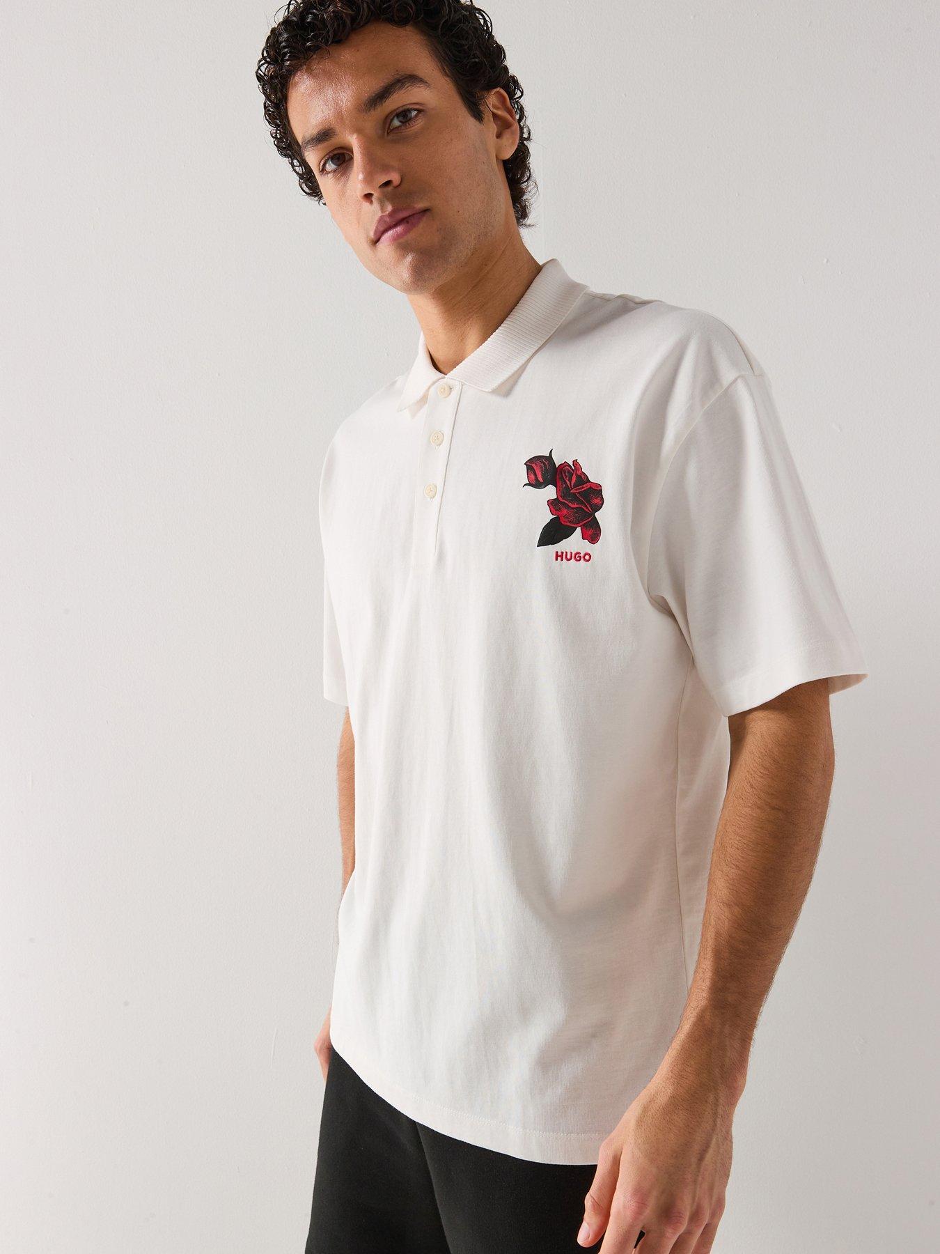 HUGO HUGO Dardigo Oversize Fit Rose Print Polo Shirt - Natural