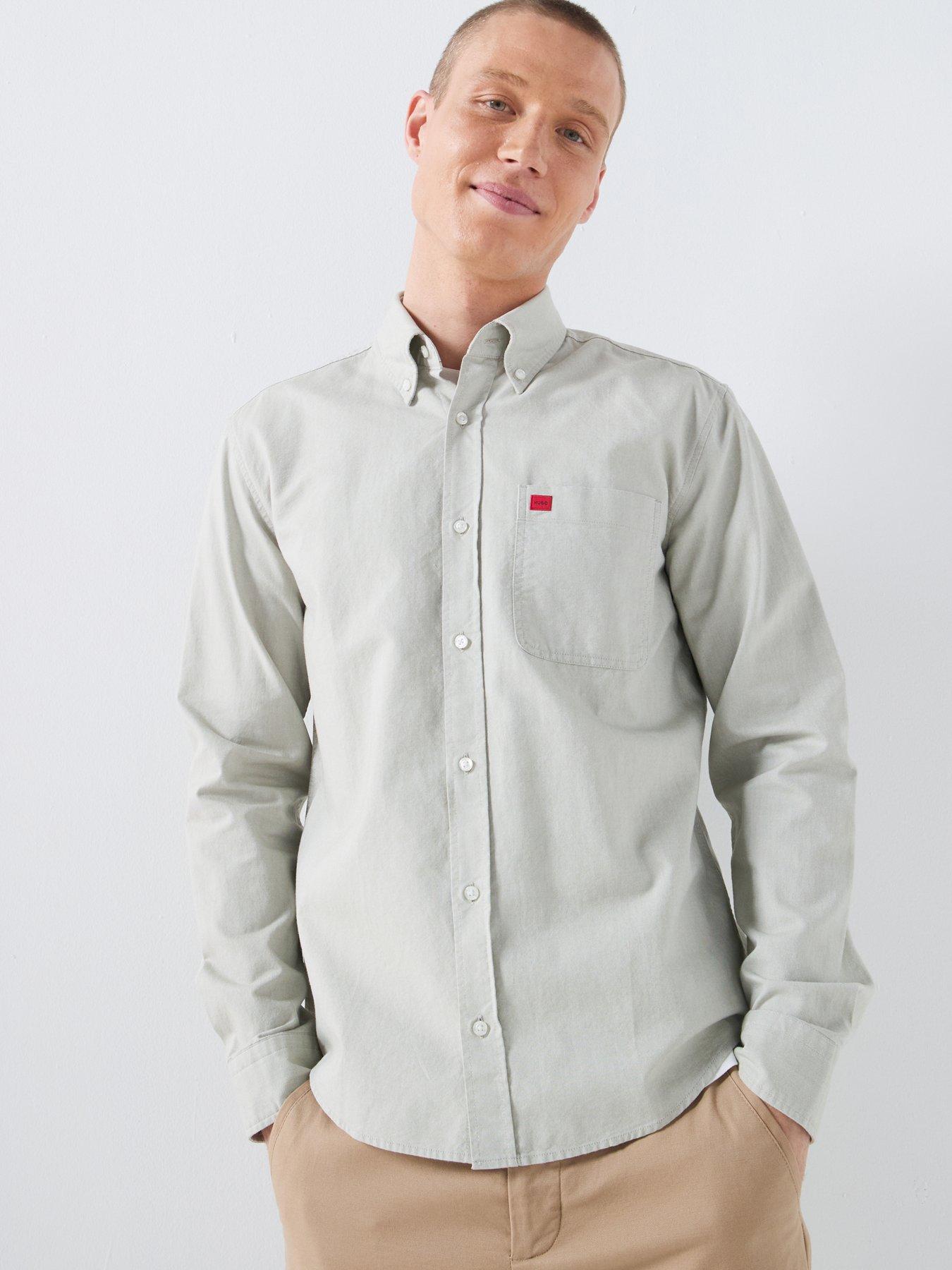 HUGO Evito Slim Fit Oxford Cotton Pocket Shirt - Light Green
