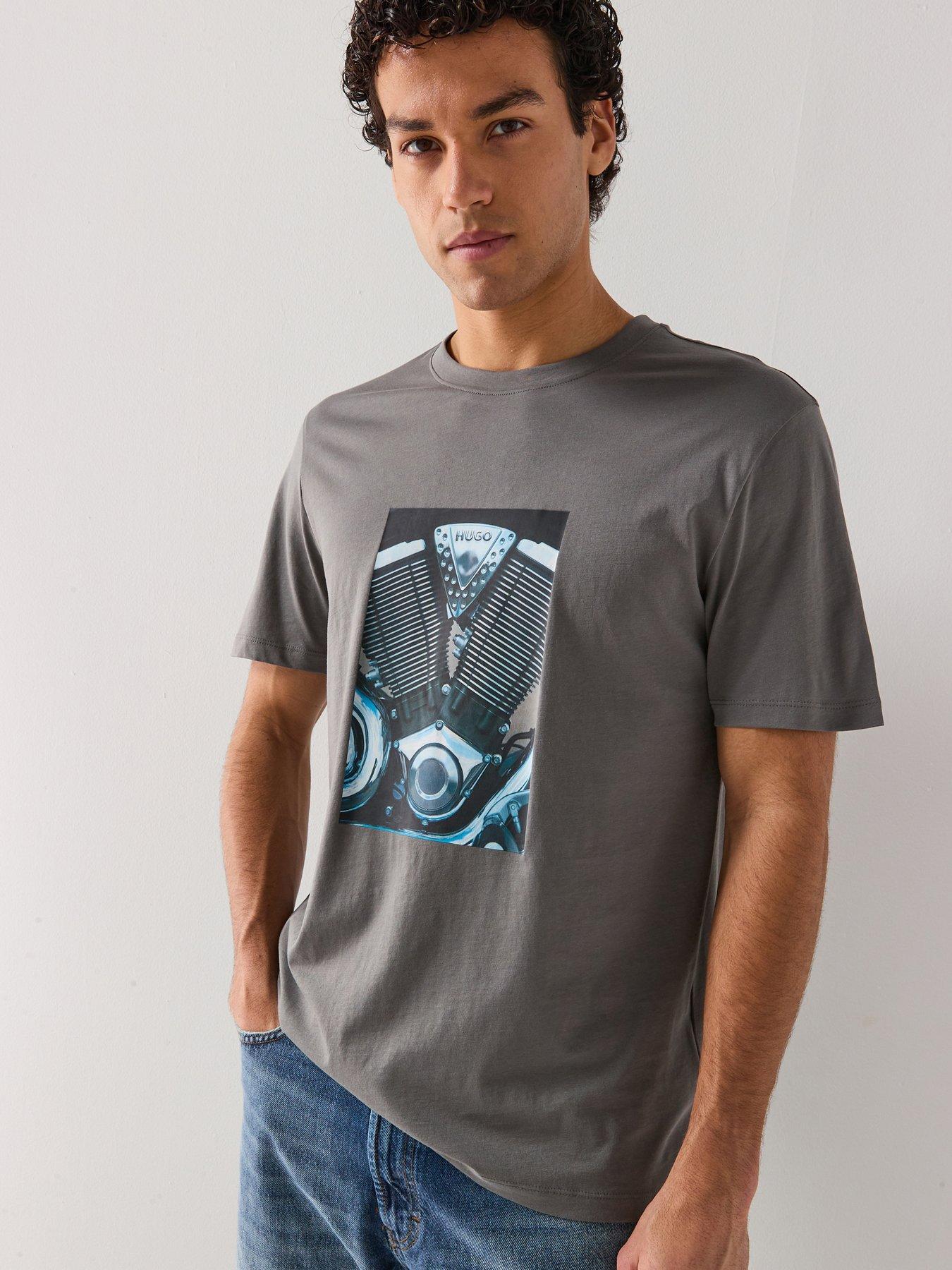 Image 1 of 4 of HUGO Dostino Printed Regular Fit T-Shirt - Dark Grey