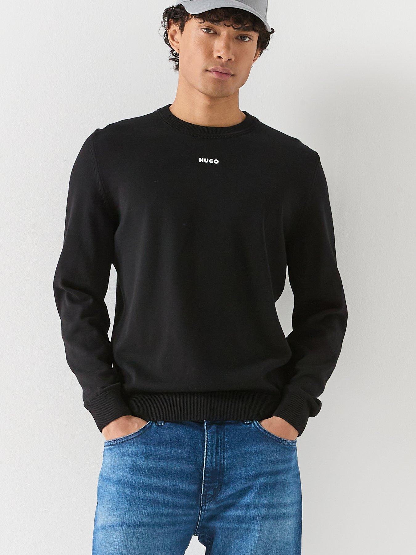Image 1 of 6 of HUGO San Cassius Slim Fit Crew Neck Knitted Jumper - Black