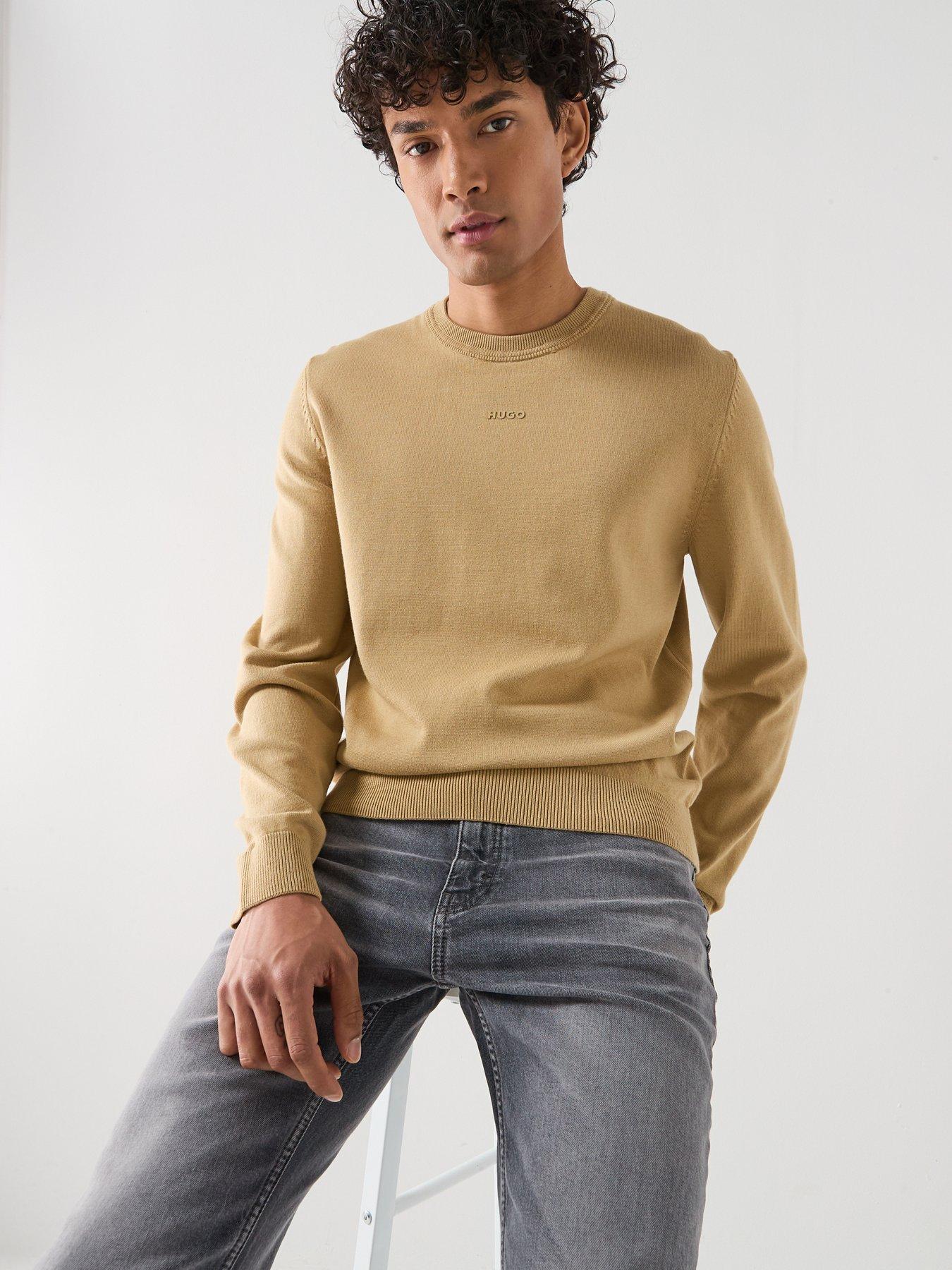 HUGO San Cassius Slim Fit Crew Neck Knitted Jumper - Beige
