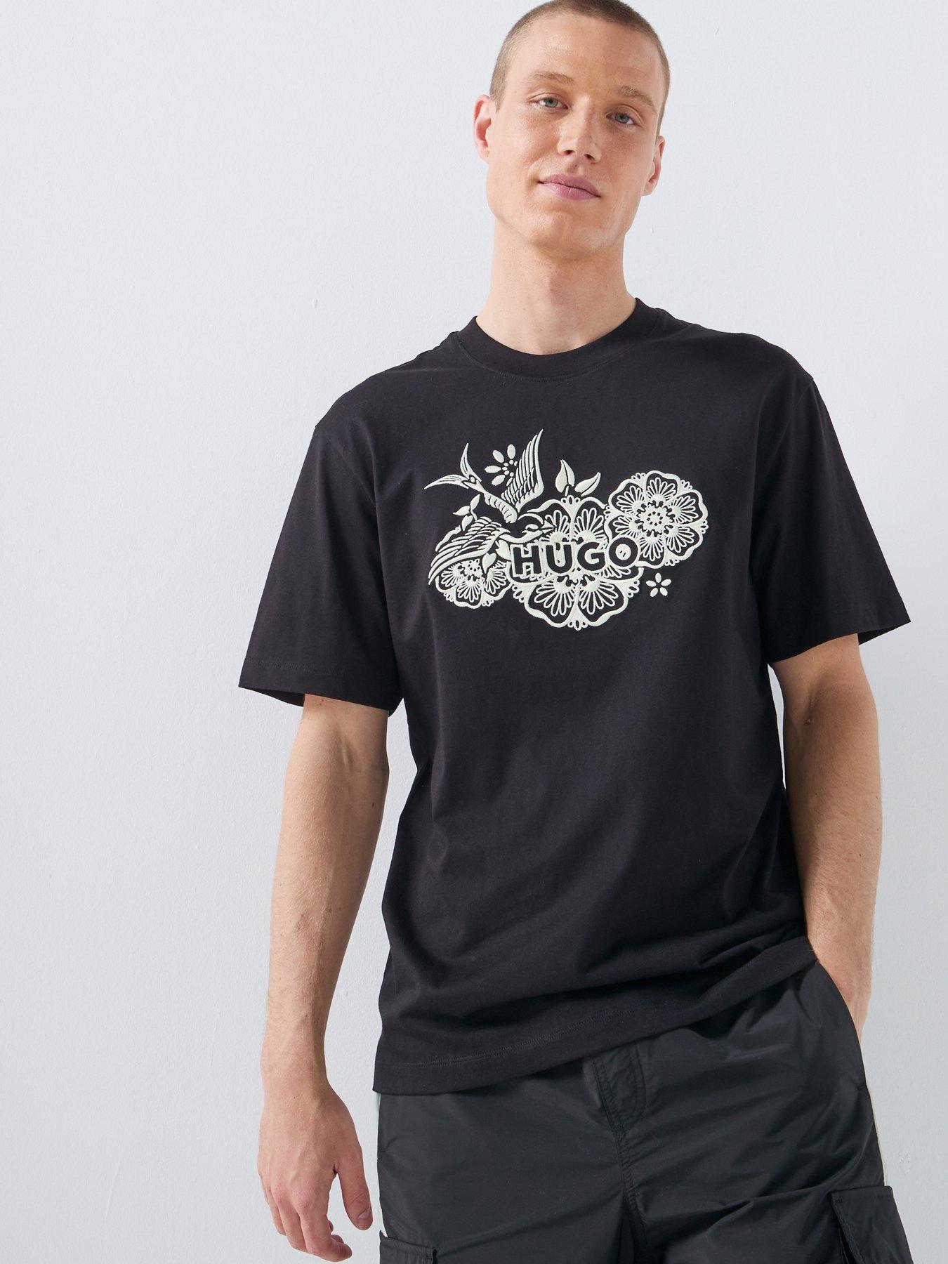 HUGO Dangen Embroidered Logo Relaxed Fit T-Shirt - Black