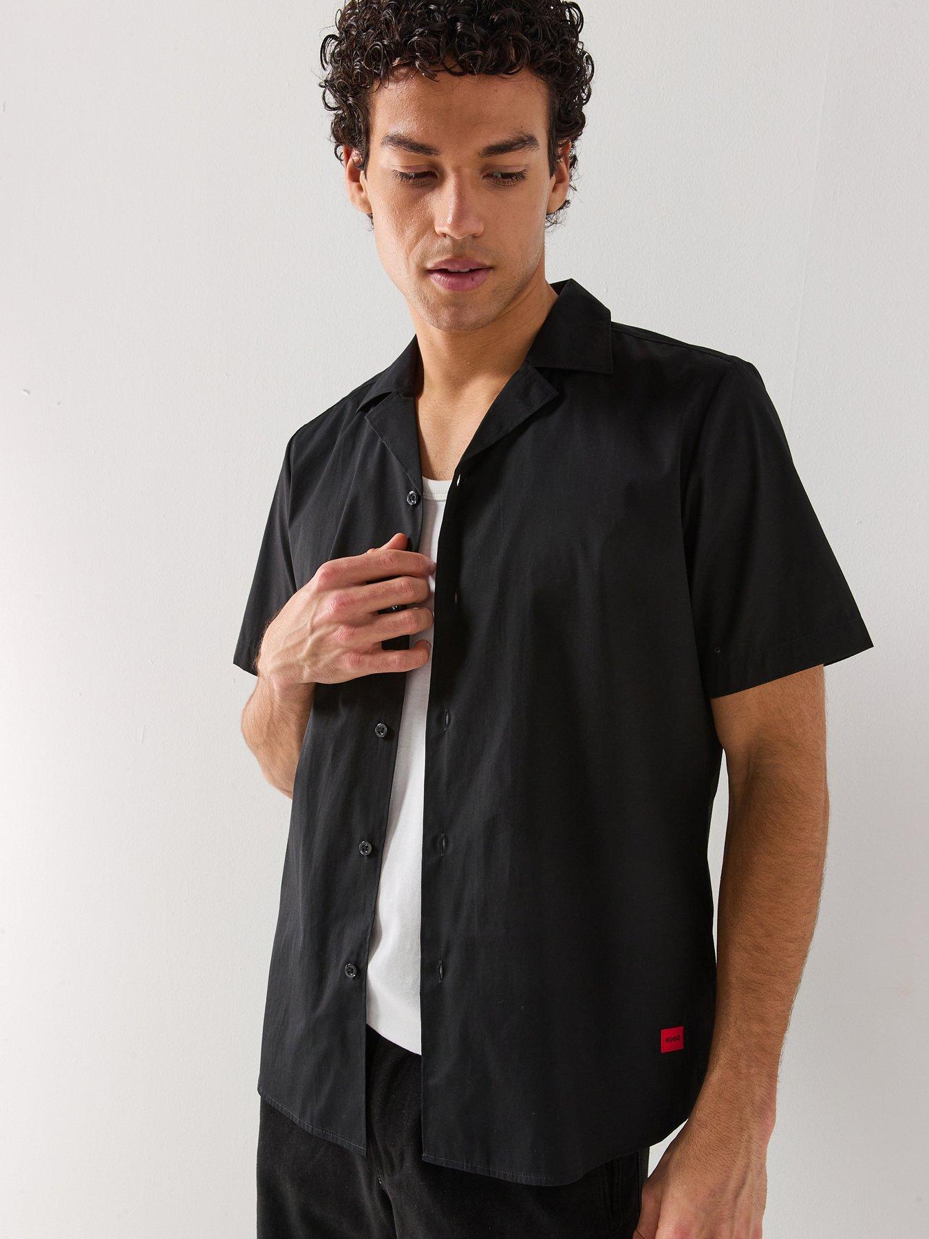 HUGO Ellino Relaxed Fit Rever Collar Short Sleeve Shirt - Black