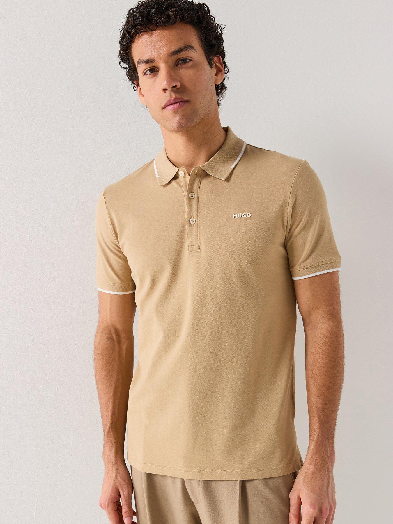 HUGO Hugo Dinoso222 Slim Fit Left Chest Logo Tipping Polo Shirt - Beige