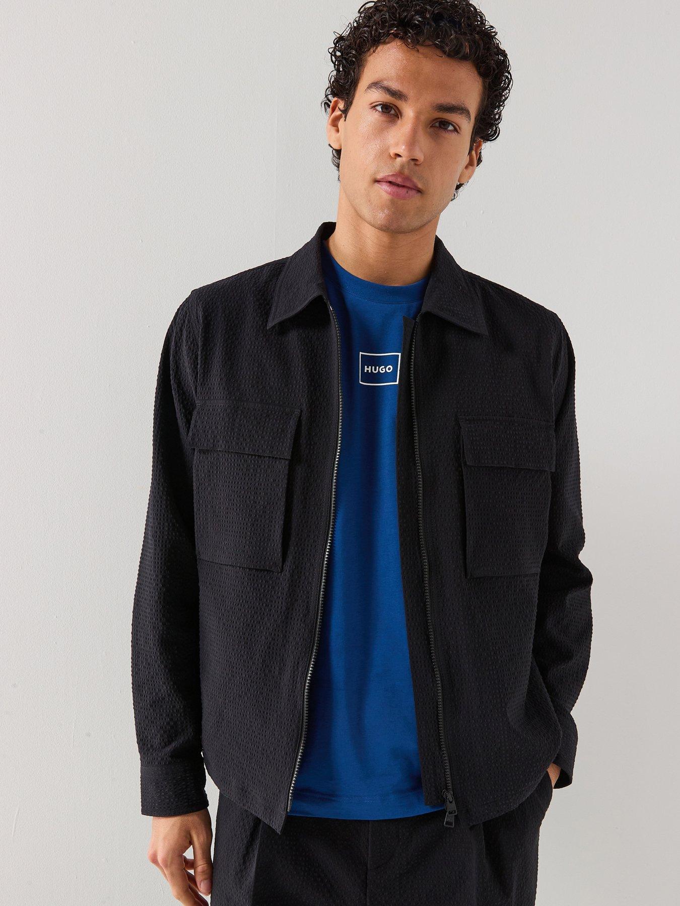 HUGO HUGO Eselio Seersucker Oversize Overshirt - Black