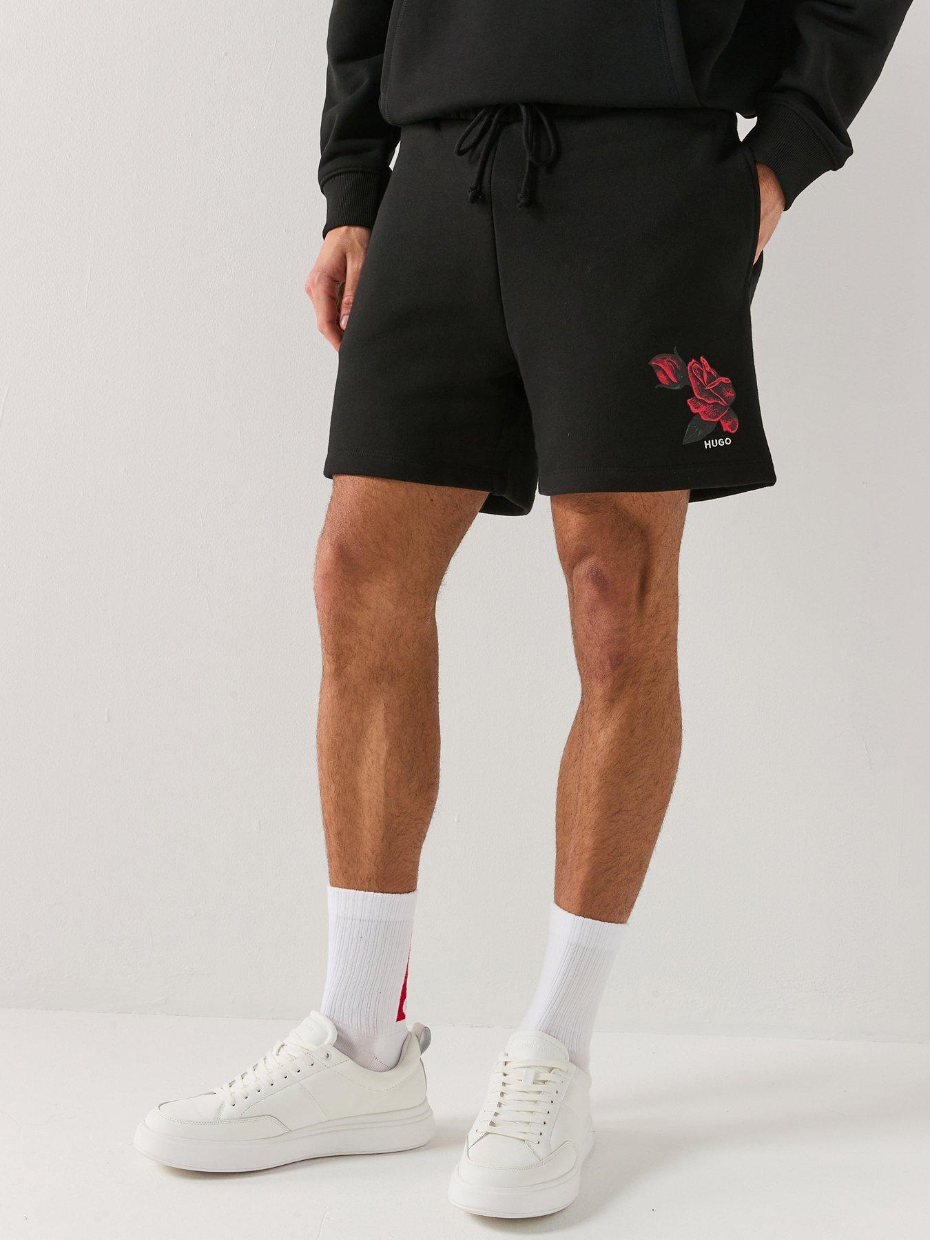 Image 1 of 4 of HUGO Dagety Relaxed Fit Rose Jersey Shorts - Black