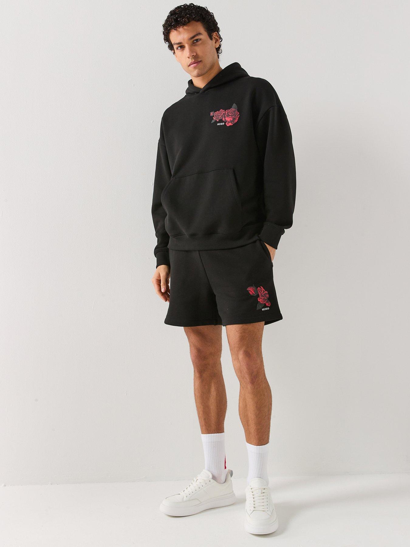 Image 3 of 4 of HUGO Dagety Relaxed Fit Rose Jersey Shorts - Black