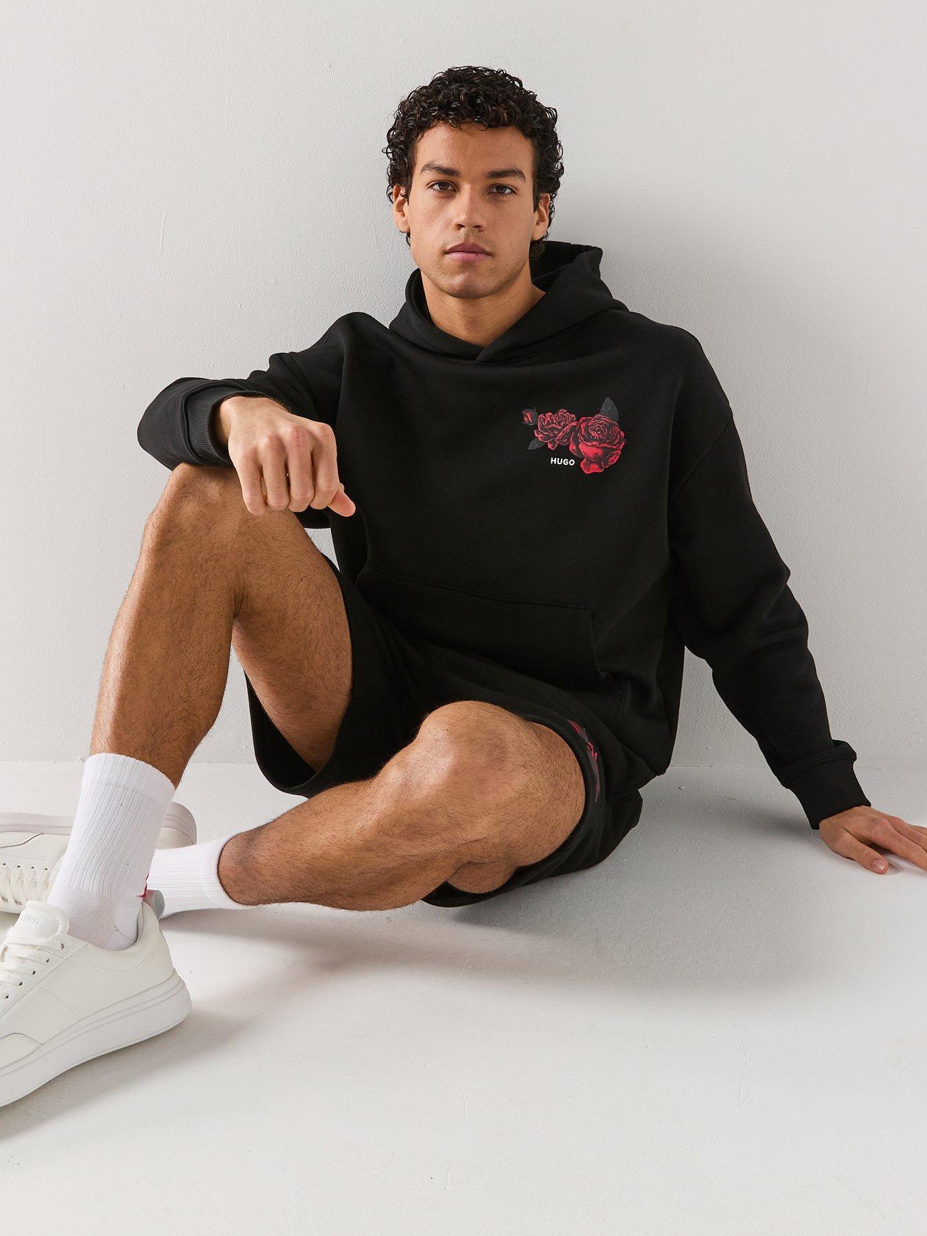 Image 4 of 4 of HUGO Dagety Relaxed Fit Rose Jersey Shorts - Black
