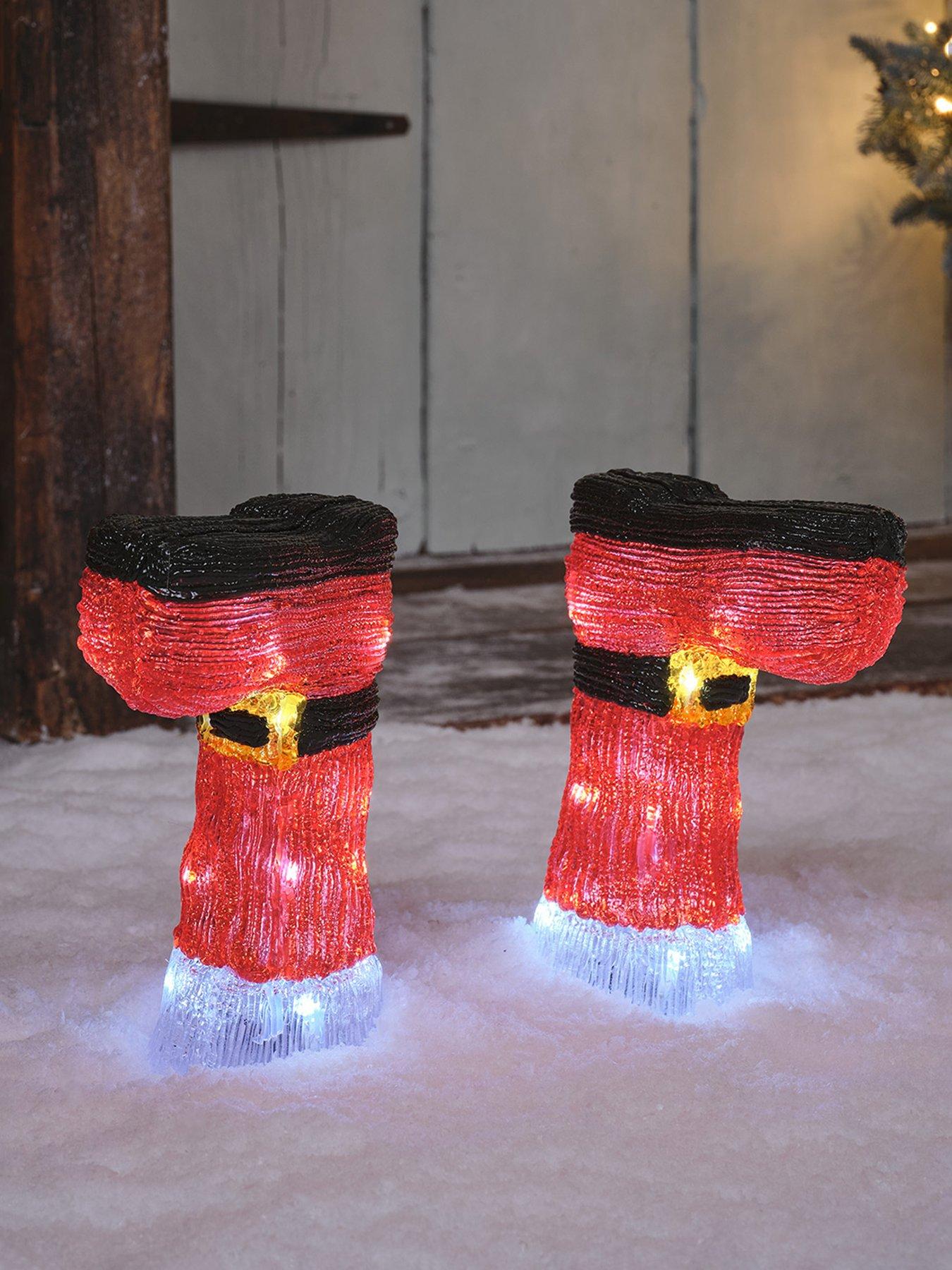 Lights4Fun Set Of 2 Santa Boot Acrylic Stake Lights in Red