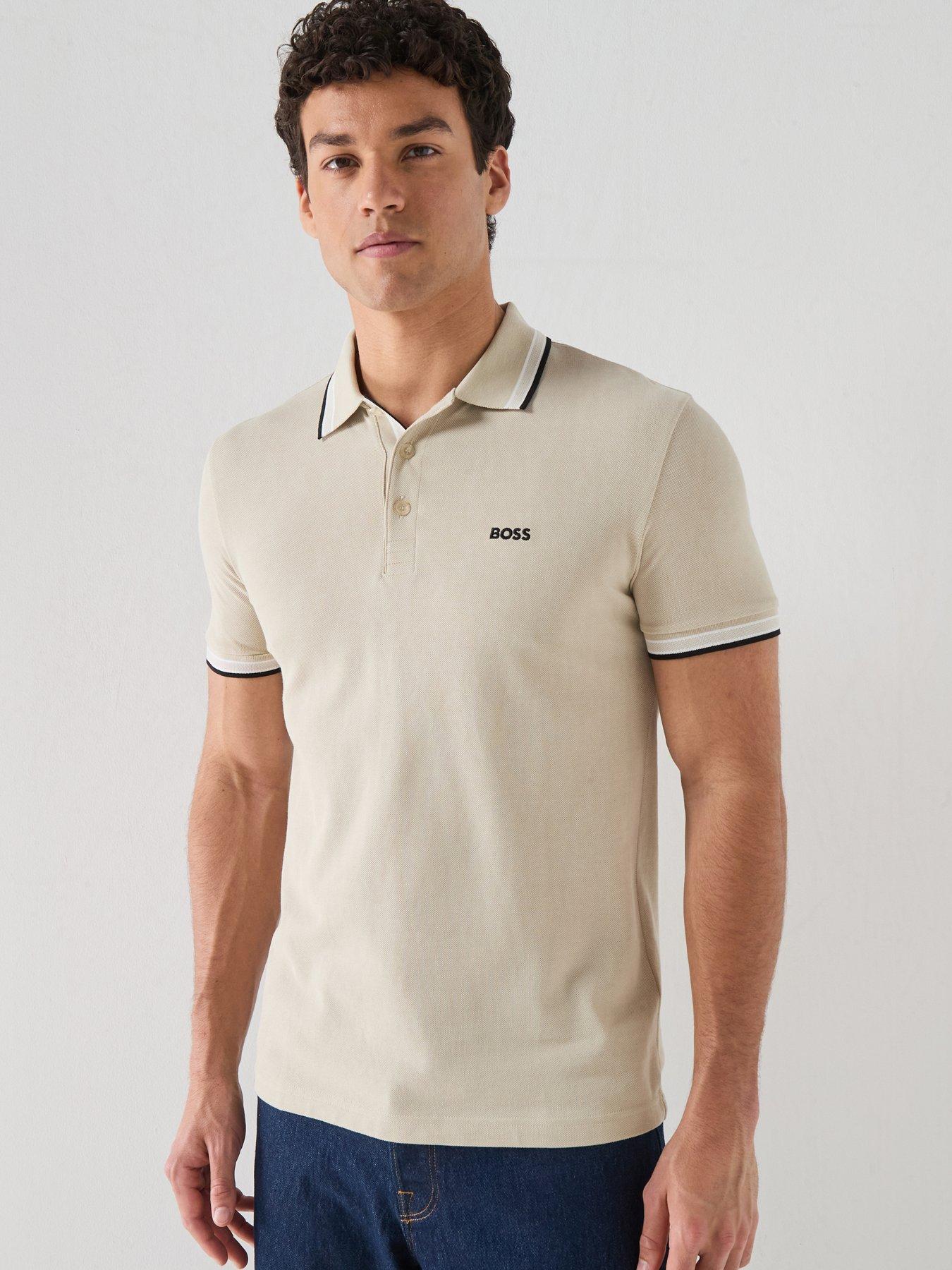 Image 1 of 6 of BOSS Paddy Regular Fit Tipping Polo Shirt - Light Beige