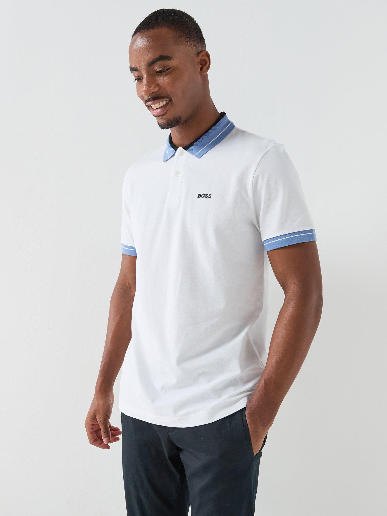 BOSS Relaxed Fit Jersey Tipped Polo Shirt - White