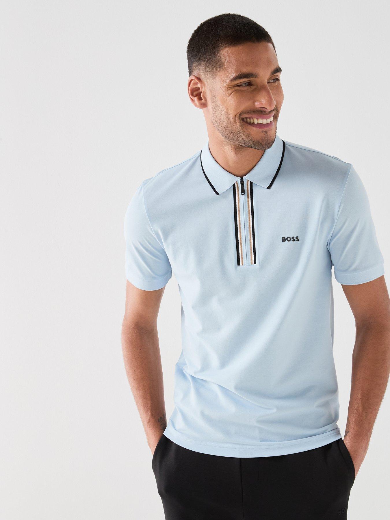 BOSS Philix 1/4 Zip Polo Shirt - Light Blue