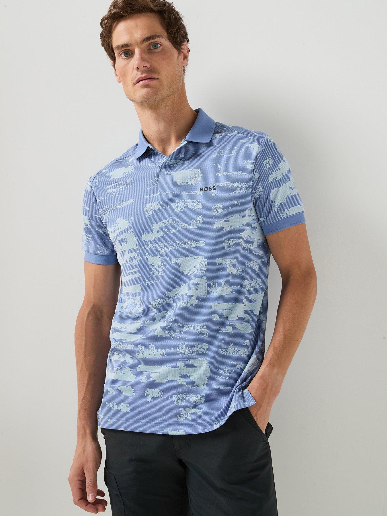 Image 1 of 6 of BOSS Pl_Active Repeat Slim Fit Polo Shirt - Light Blue