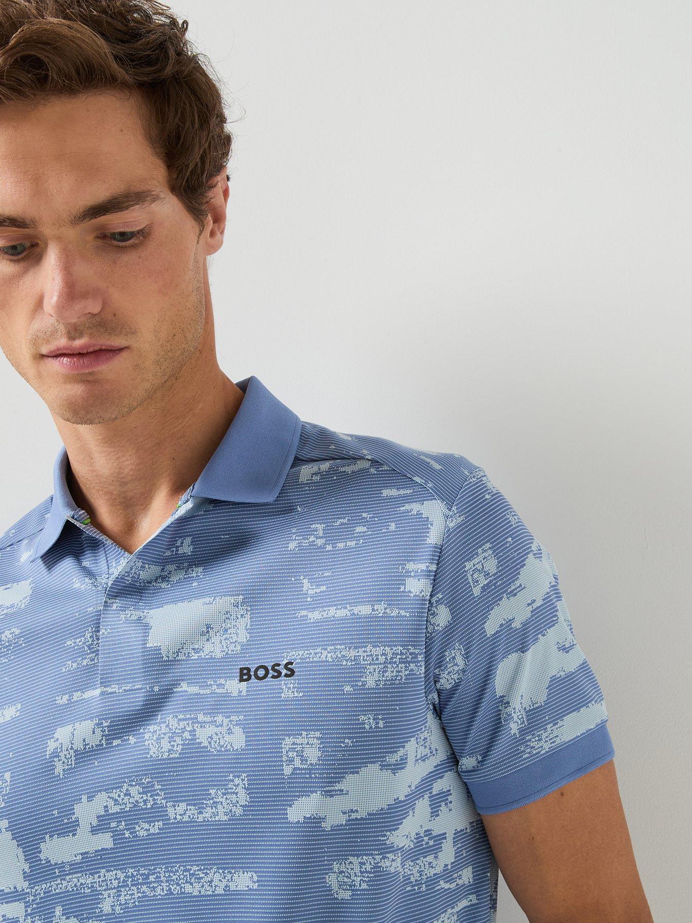 Image 4 of 6 of BOSS Pl_Active Repeat Slim Fit Polo Shirt - Light Blue
