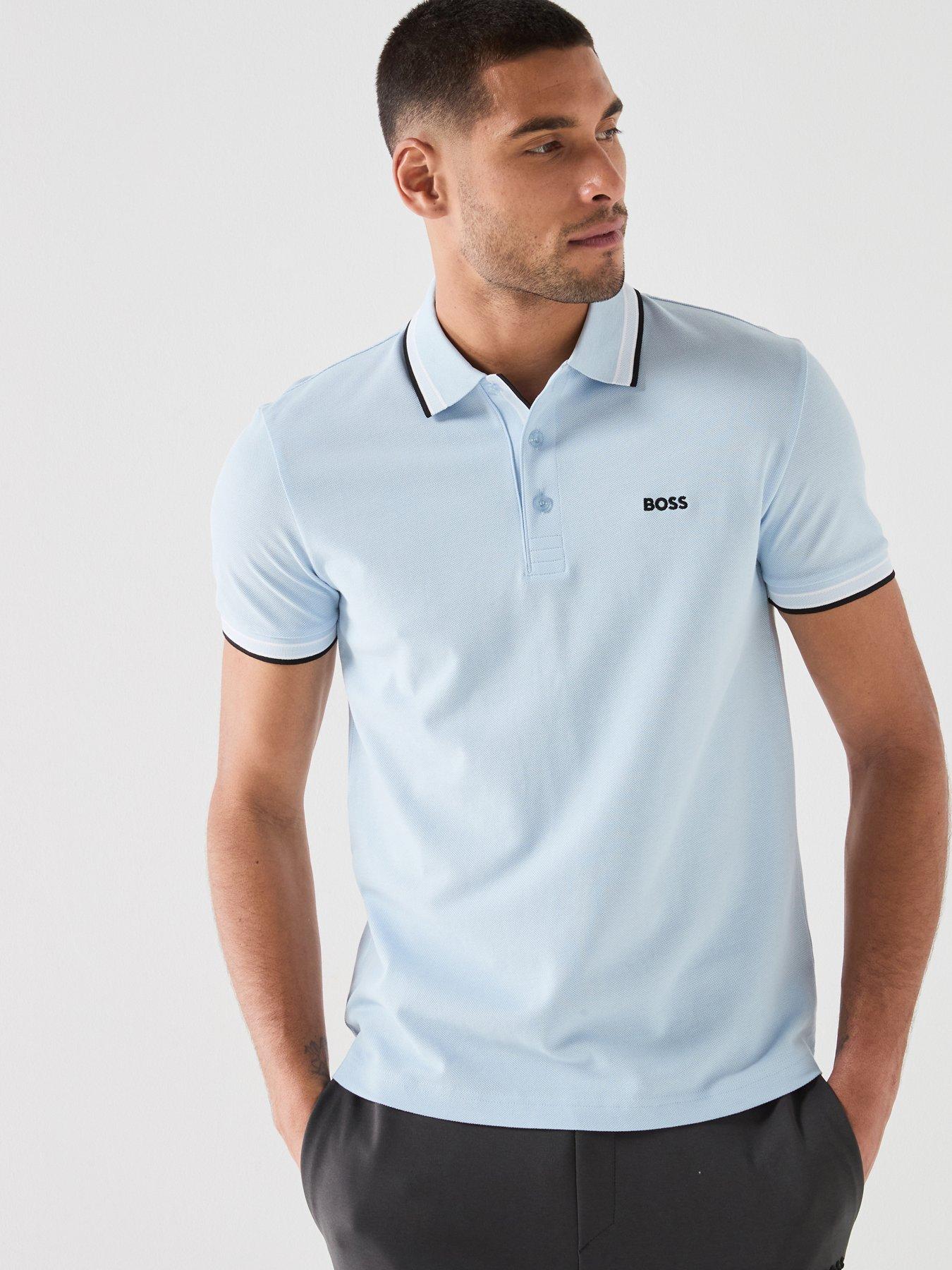 Image 1 of 6 of BOSS Paddy Tipped Polo Shirt - Light Blue