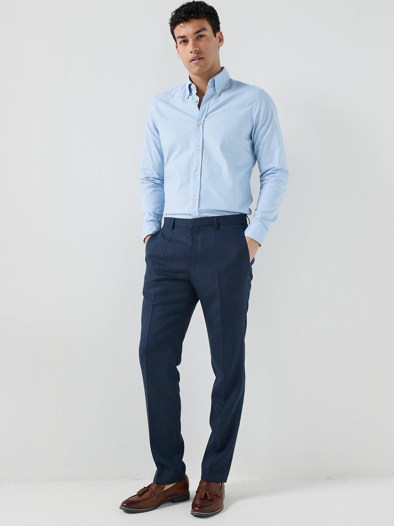 Image 3 of 4 of BOSS H-Leon Linen Mix Suit Trousers - Navy