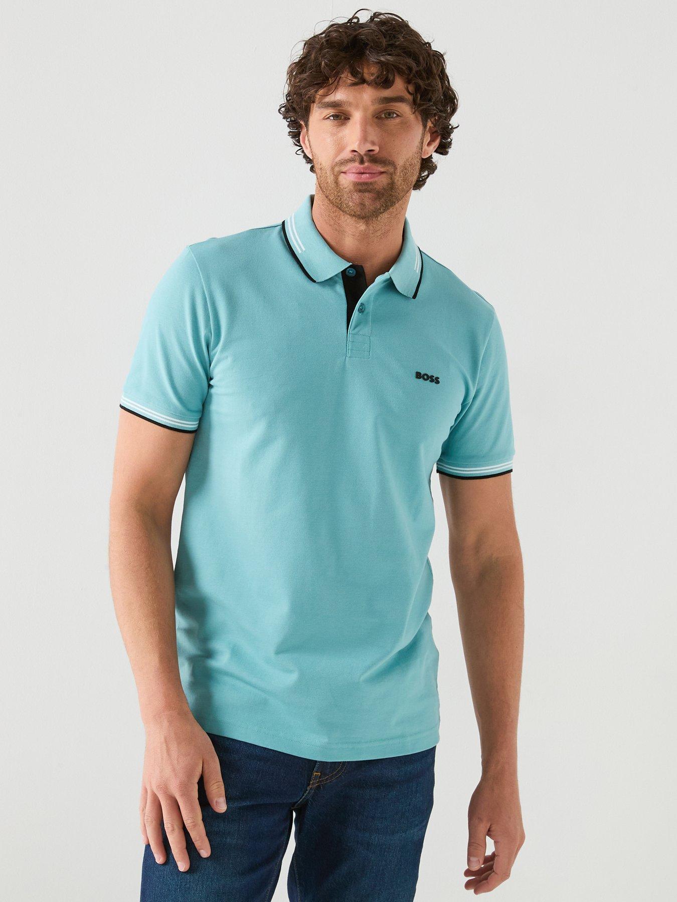 BOSS Paul Slim Fit Tipped Polo Shirt - Aqua