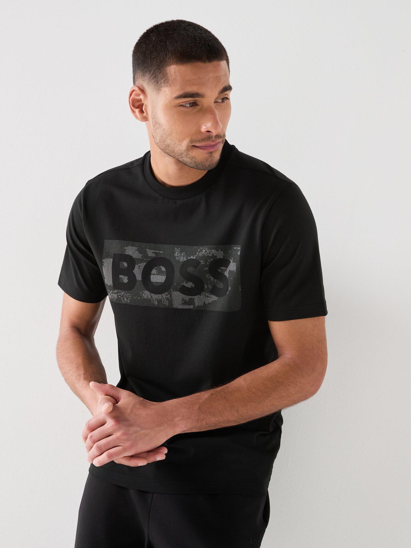 BOSS Ts_Globe Logo Pattern Relaxed Fit T-Shirt - Black