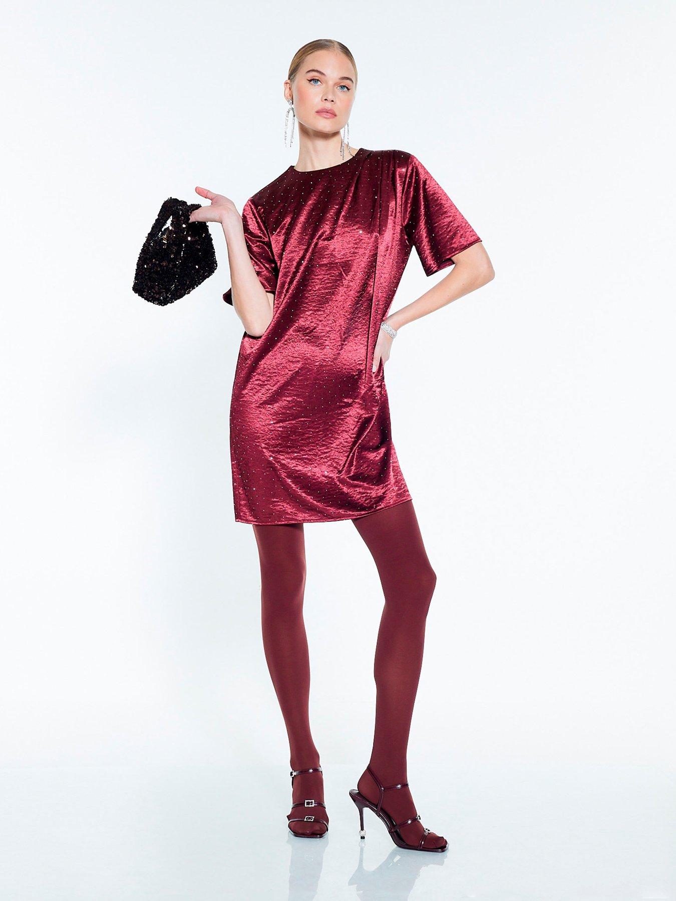 River Island Hotfix T-Shirt Dress - Red