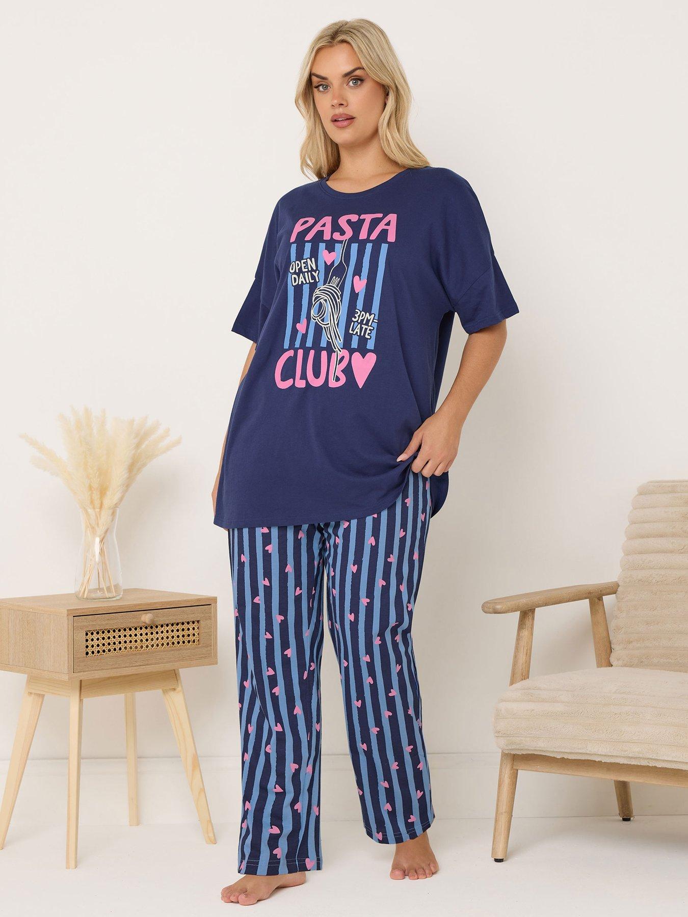 yours-curve-pasta-club-wide-leg-pyjama-set-blue