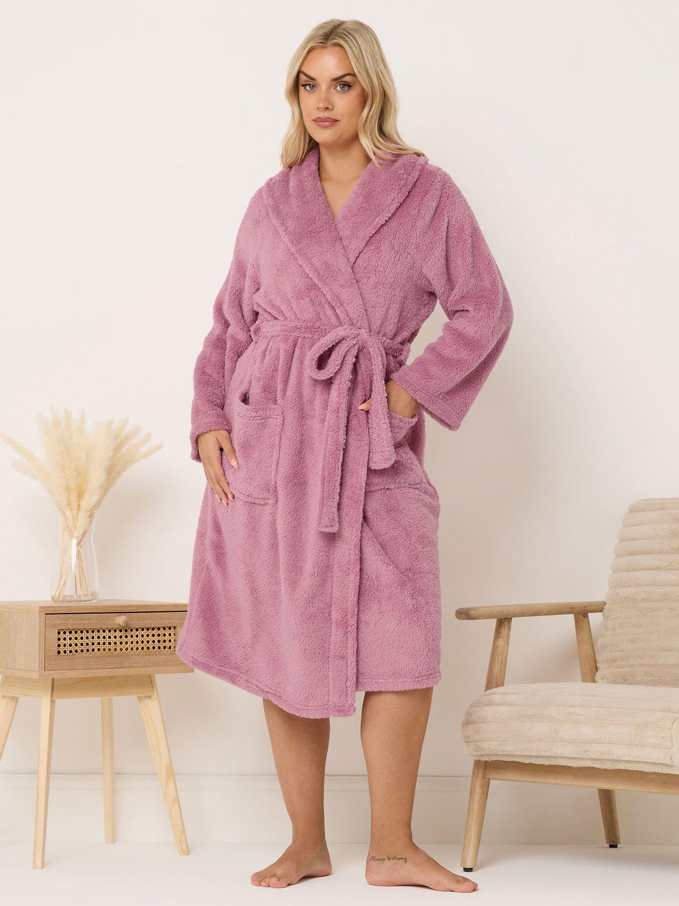Image 1 of 4 of Yours Curve Fluffy Shawl Collar Robe - Pink