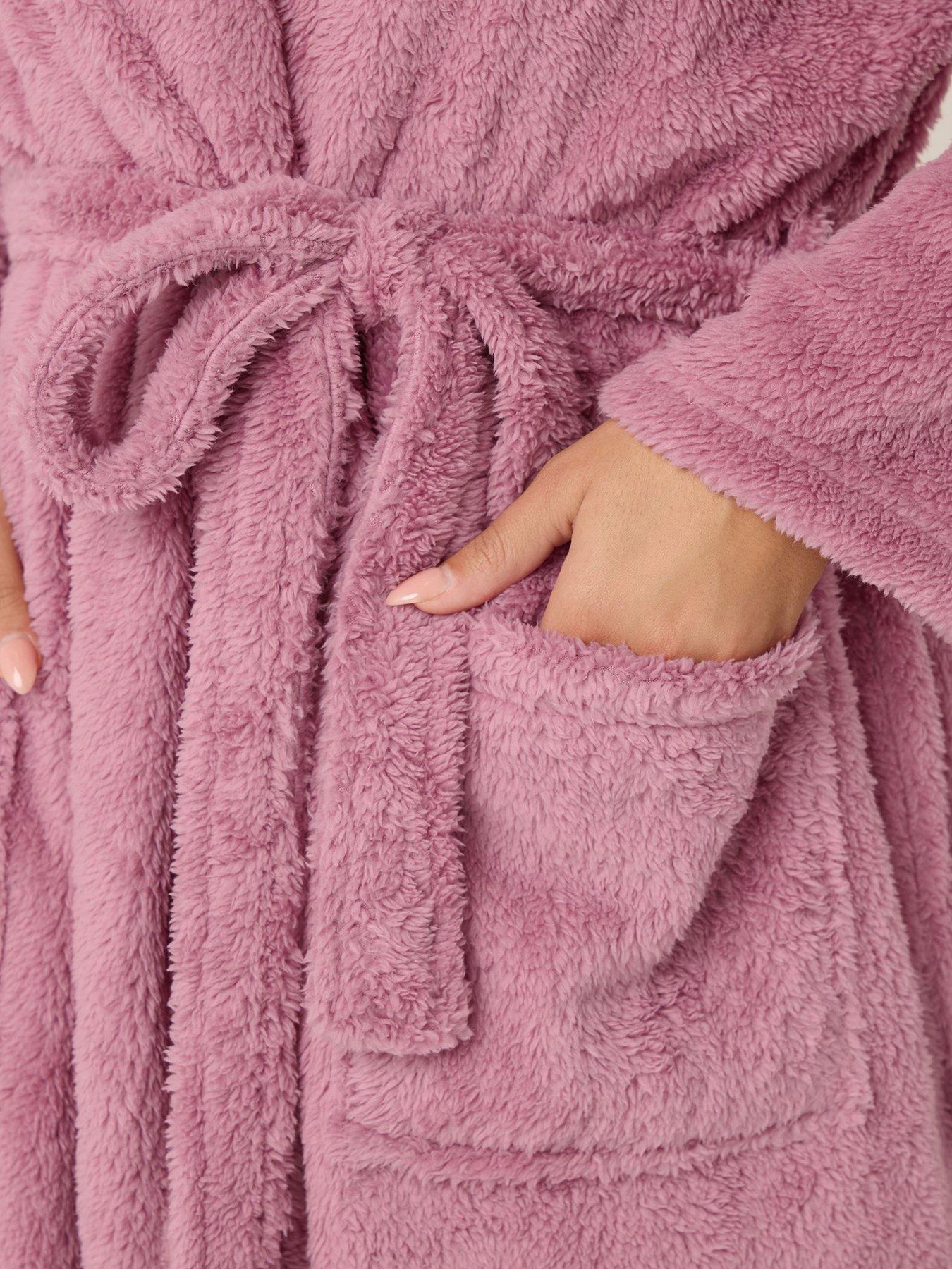 Image 4 of 4 of Yours Curve Fluffy Shawl Collar Robe - Pink