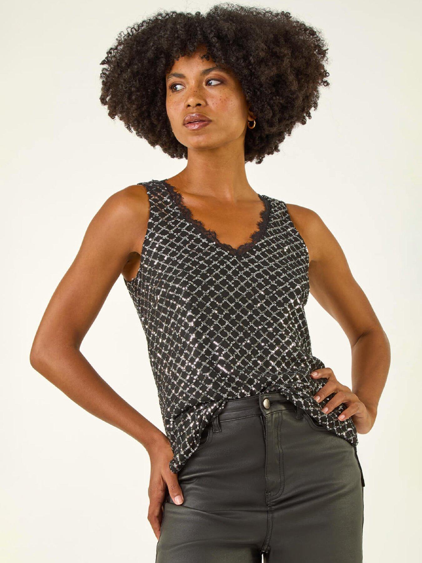 Roman Diamond Lace Sequin Vest Top