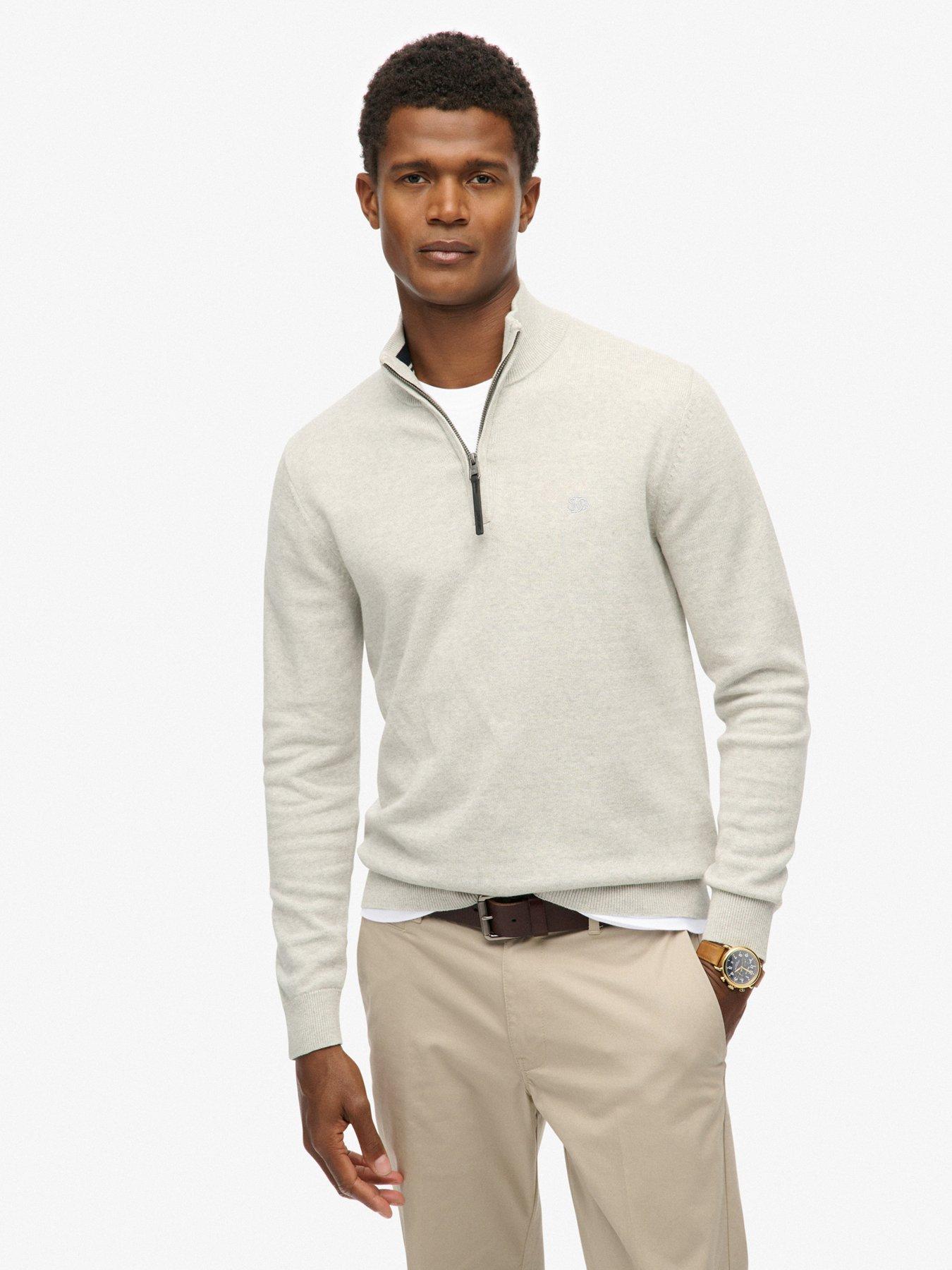Image 1 of 5 of Superdry Essentials Cotton Knitted Quarter Zip Jumper - Cream