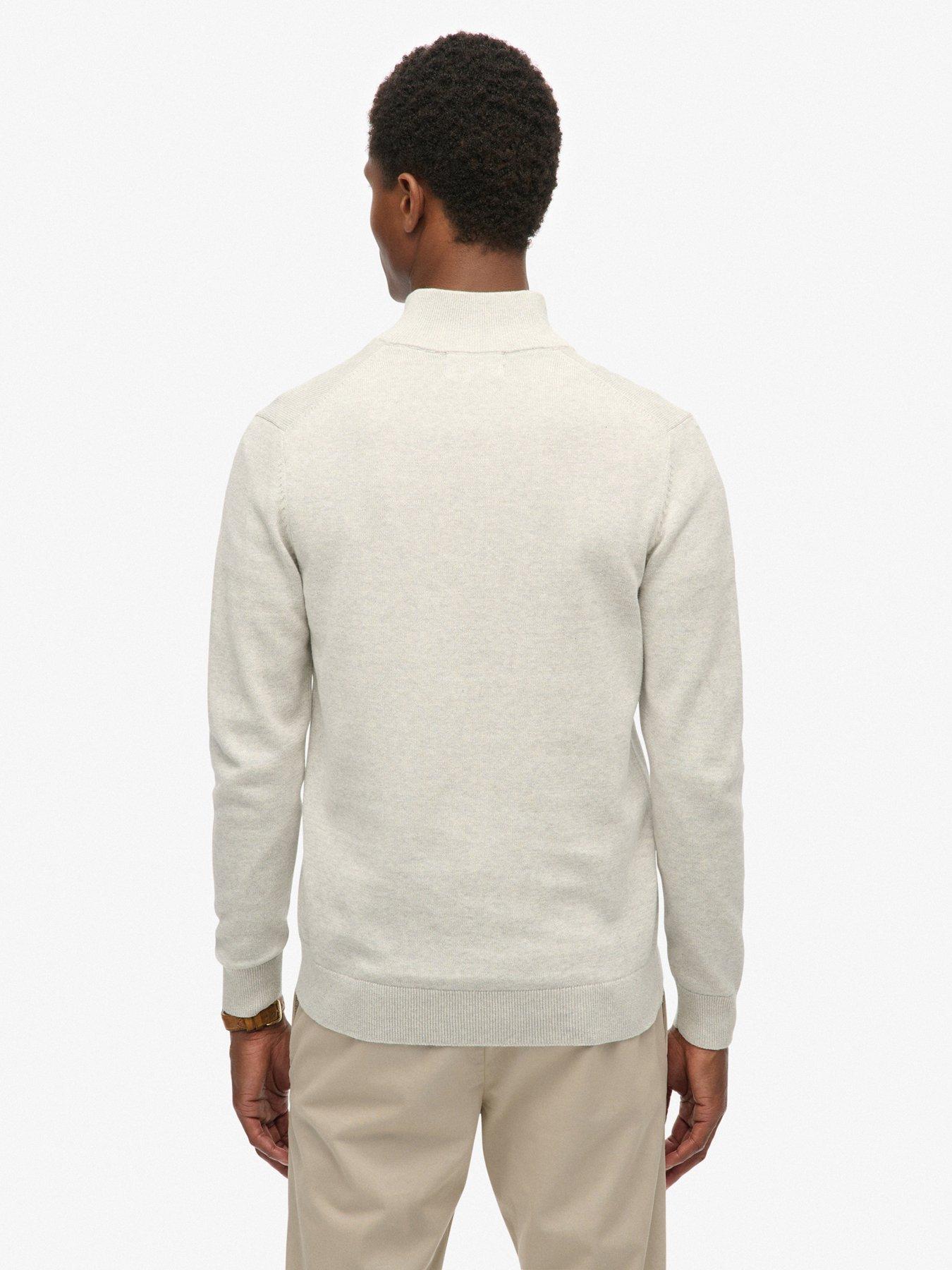 Image 2 of 5 of Superdry Essentials Cotton Knitted Quarter Zip Jumper - Cream