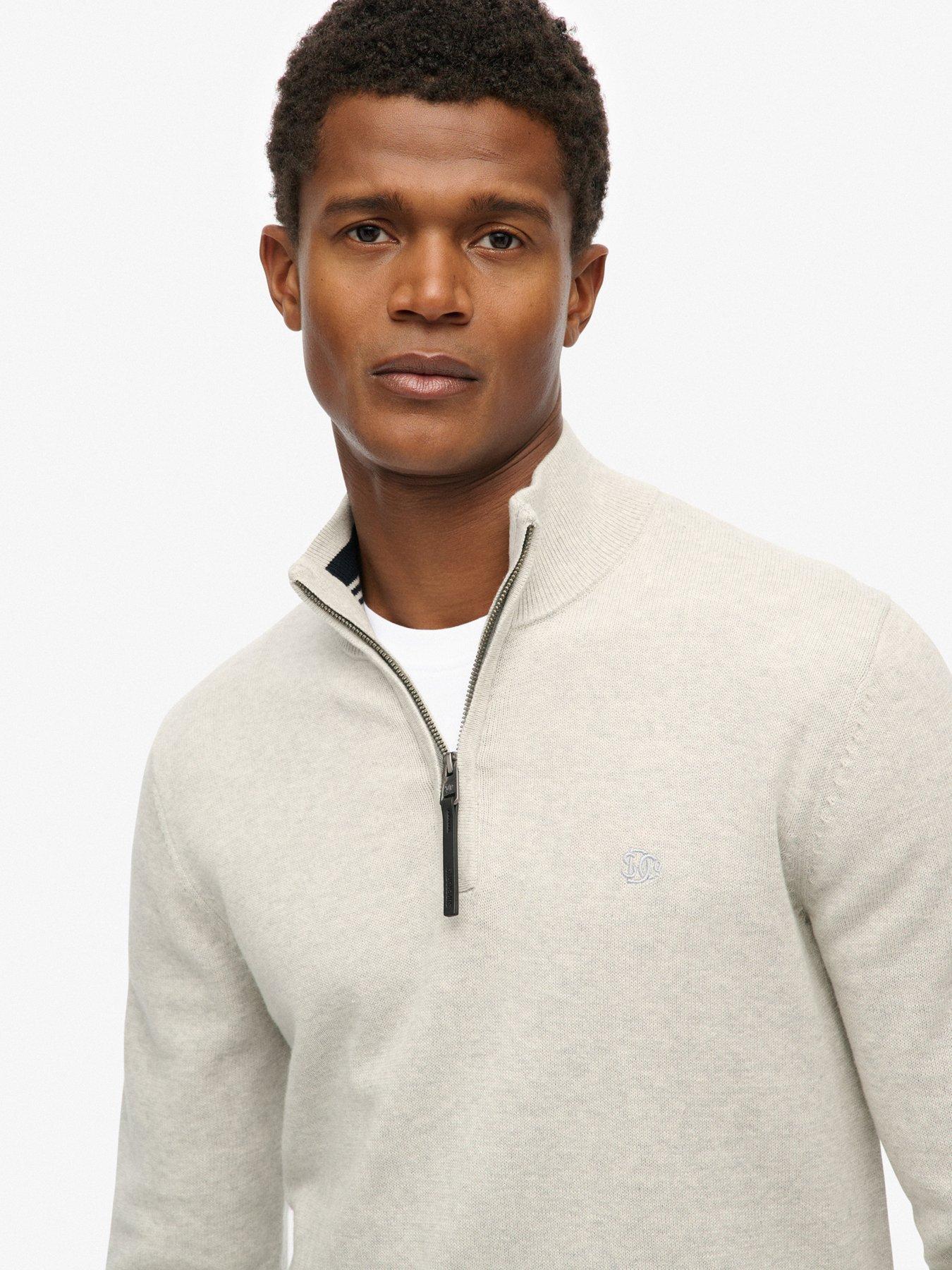 Image 4 of 5 of Superdry Essentials Cotton Knitted Quarter Zip Jumper - Cream